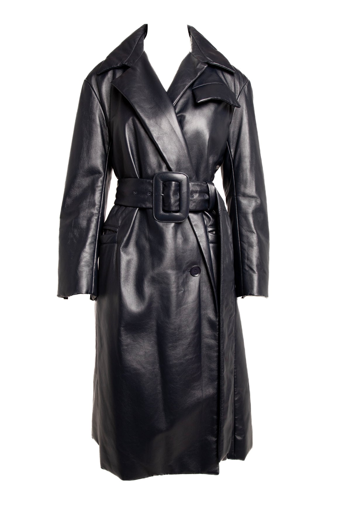 PROENZA SCHOULER Navy Leather Trench Coat (Sz. 4)