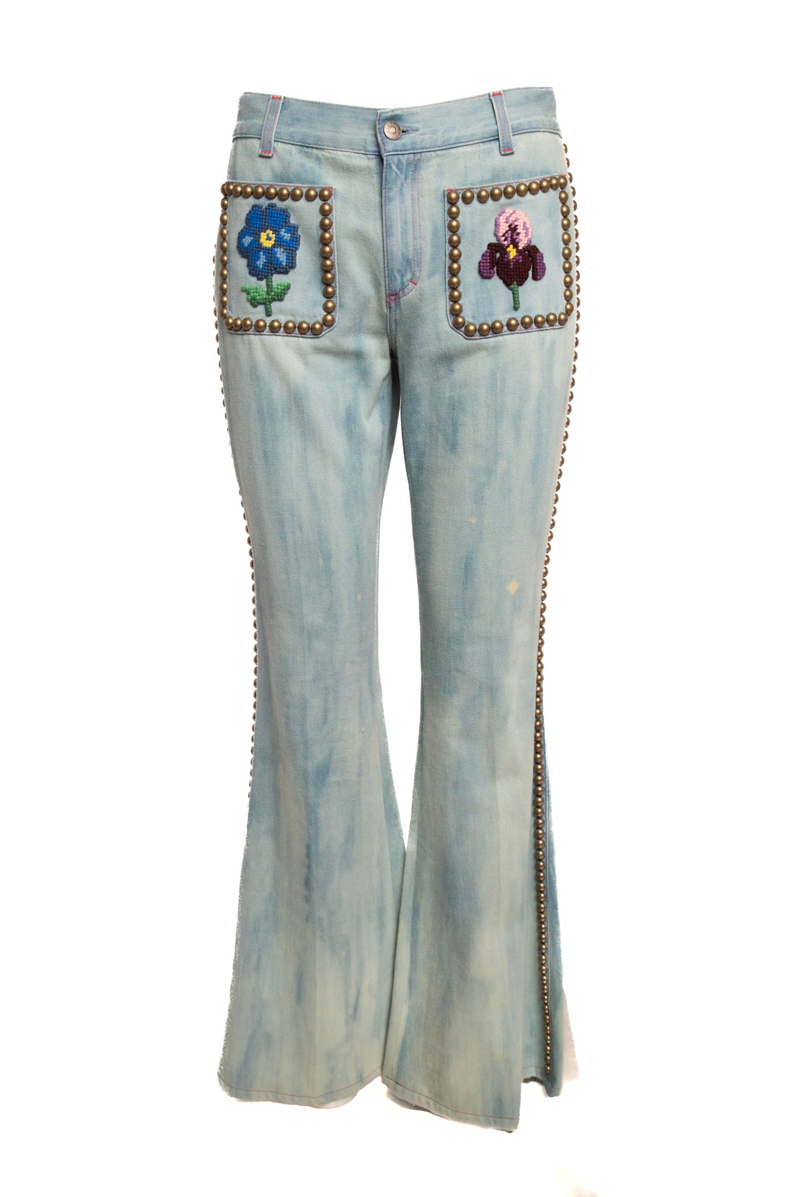 GUCCI Light Wash Denim Studded Embroidery Detailed Suit (Sz.44/8