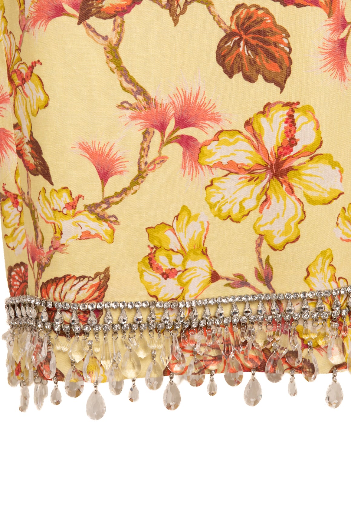 ZIMMERMANN Yellow Floral Crystal Fringe Maxi Skirt (Sz. 2/S)