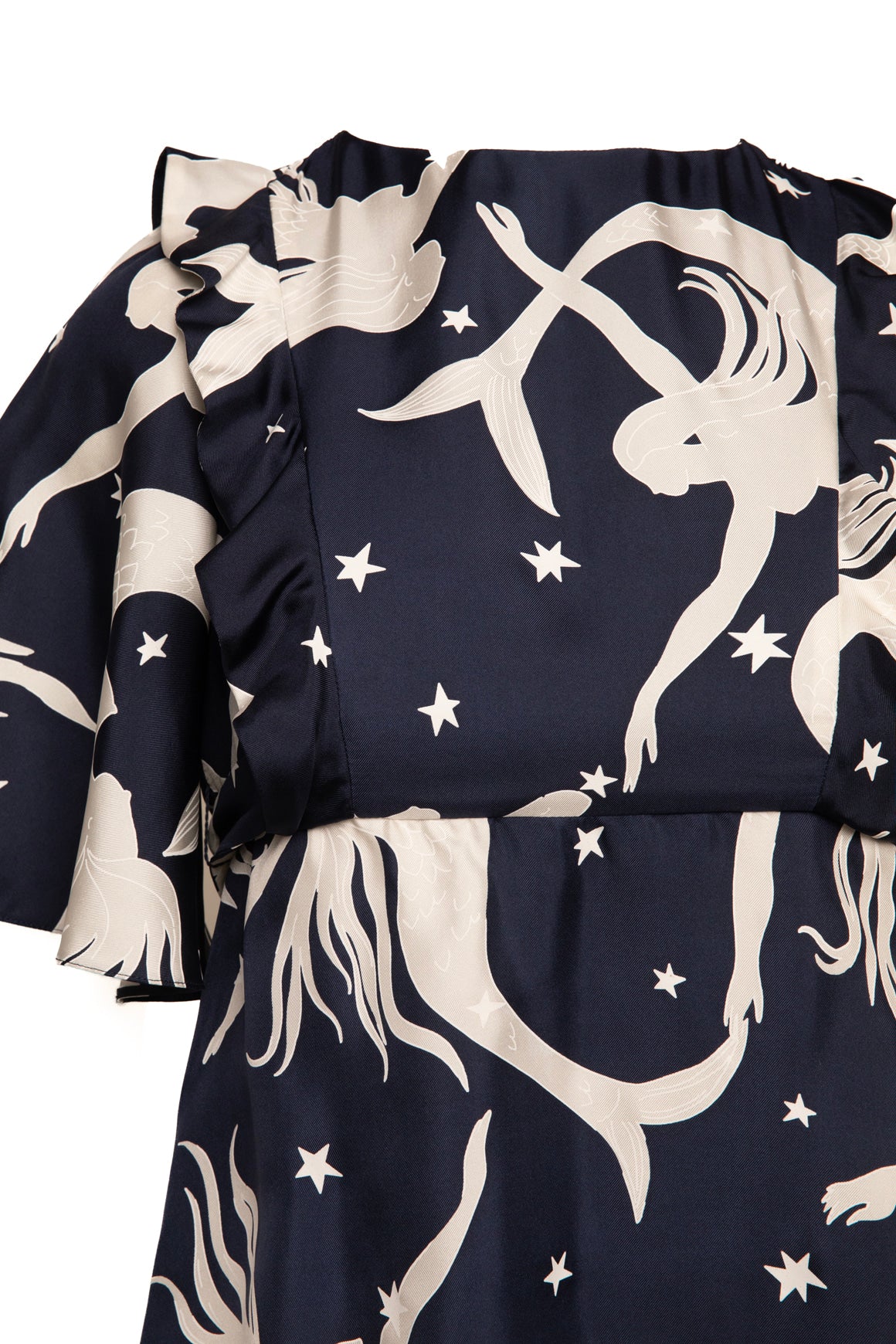 VALENTINO Navy & White Mermaid Print Silk Mini Dress (Sz.38/2)