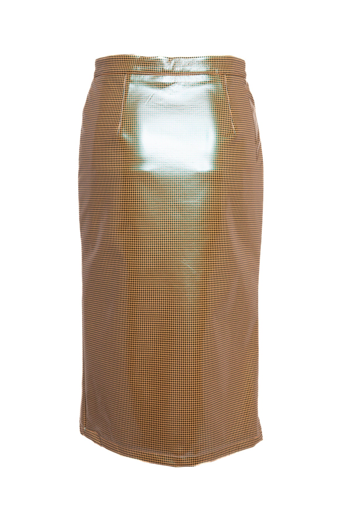 ROKH Iridescent Houndstooth Patent Leather Midi Skirt (Sz.S)
