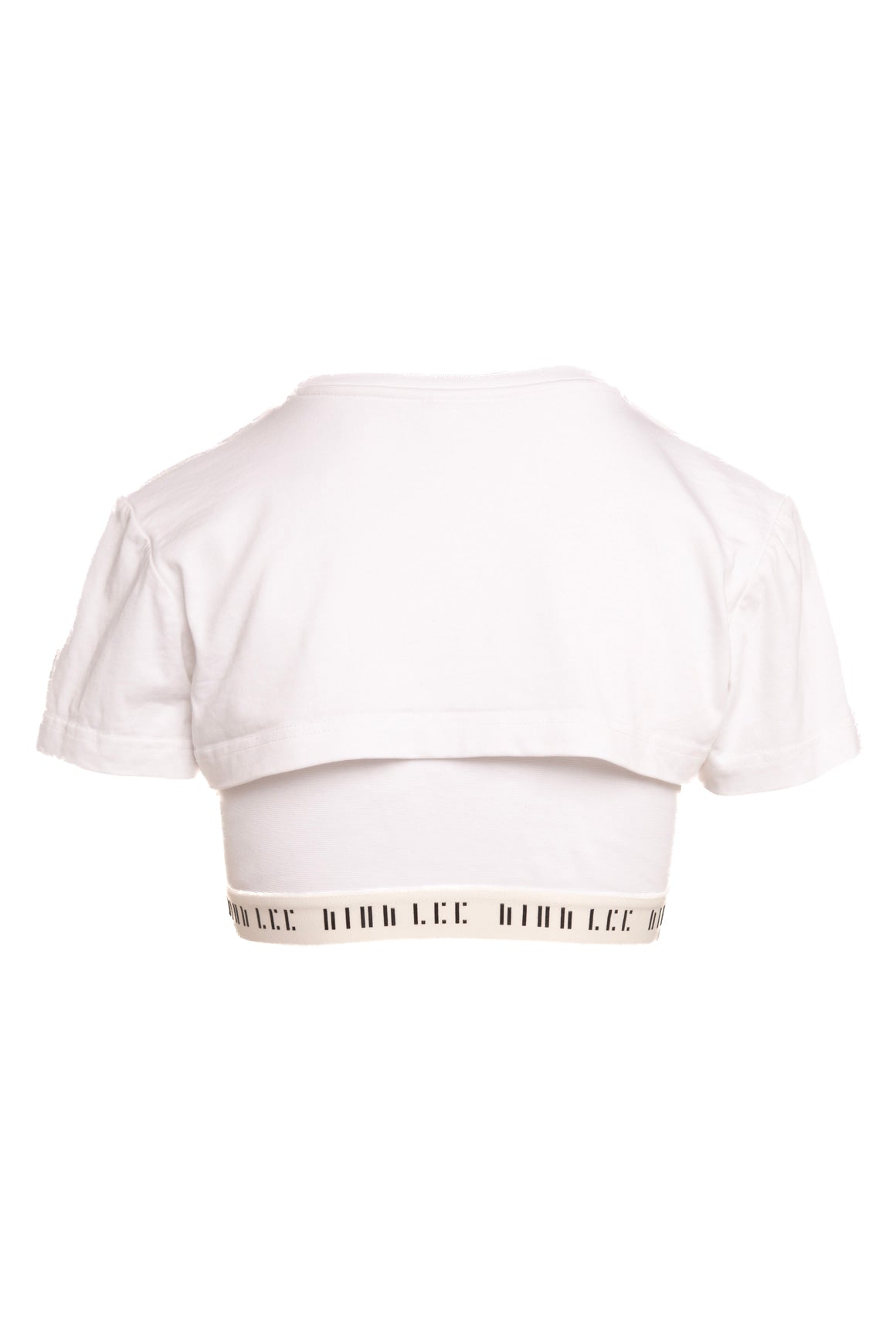 DION LEE White Logo Elastic Band Crop Tee (Sz.4)