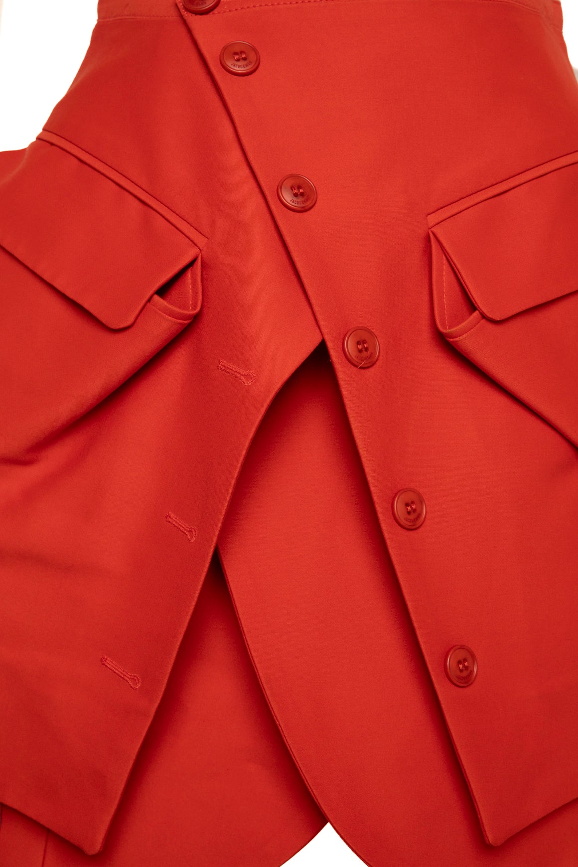 JACQUEMUS Red Button Front Asymmetric Mini Skirt (Sz.36/0)