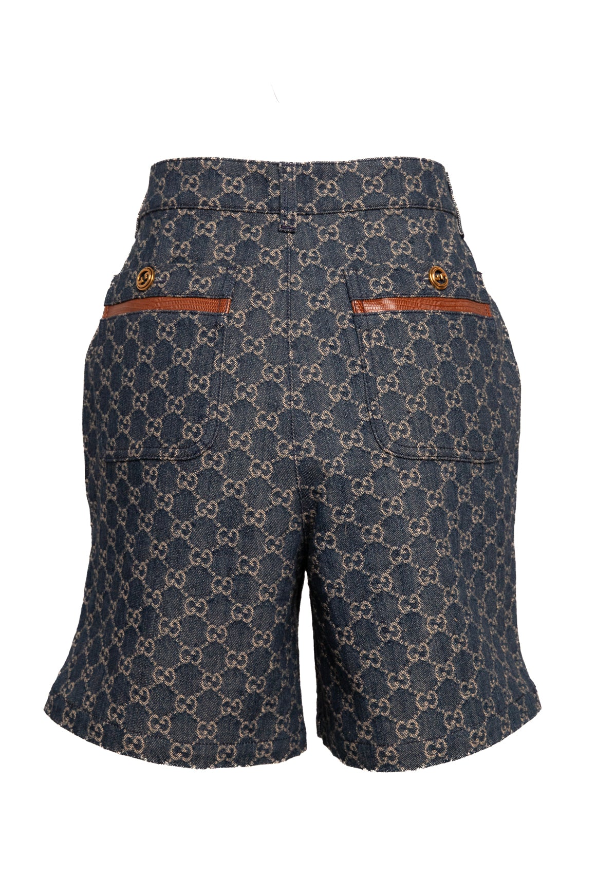 GUCCI Denim GG Leather Trim Jacket & Shorts Set (Sz.40/4)