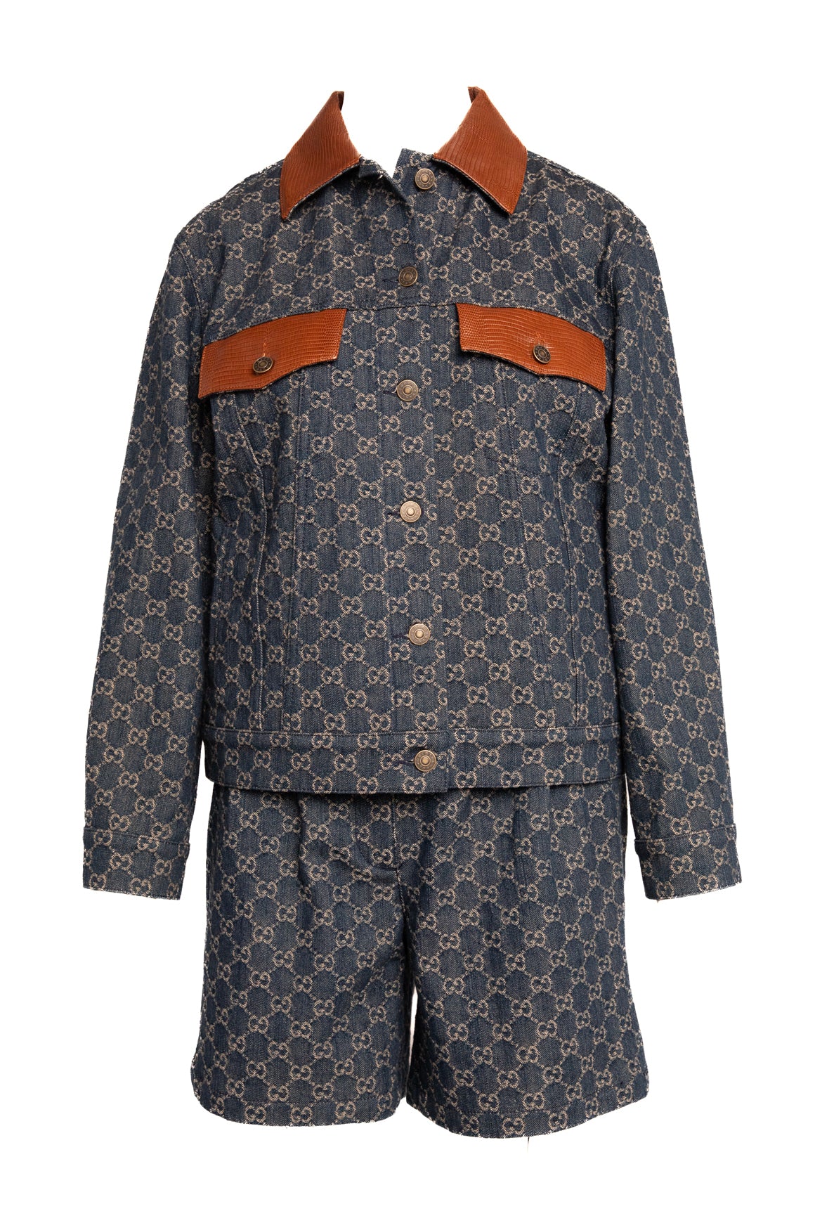 GUCCI Denim GG Leather Trim Jacket & Shorts Set (Sz.40/4)