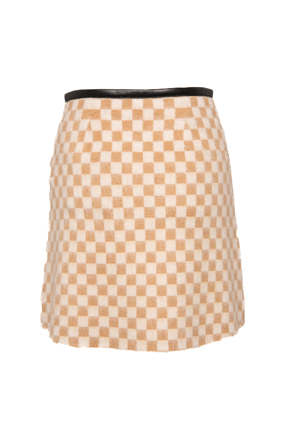 LOUIS VUITTON Beige Checker Leather Trim Jacket & Skirt (Sz.S)