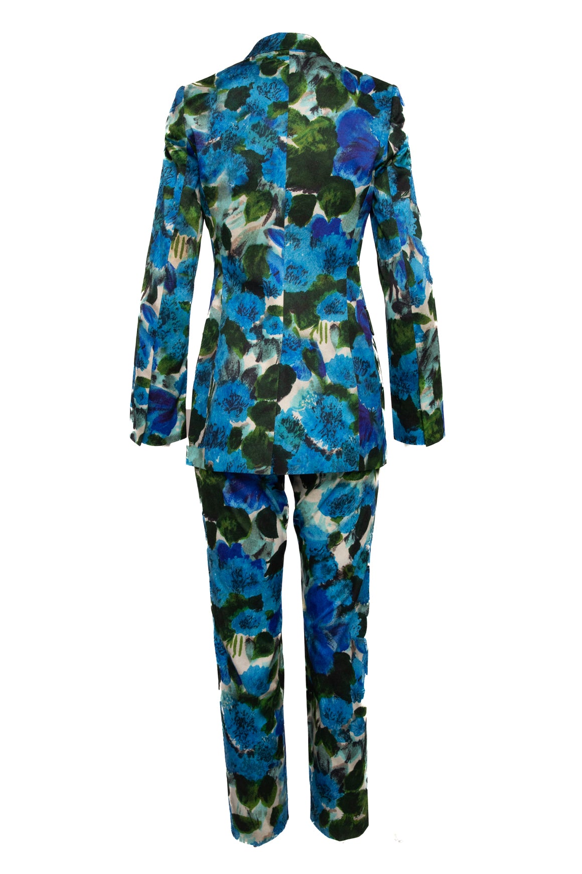 DRIES VAN NOTEN Blue Floral Blazer & Trousers Suit (Sz.34/0)