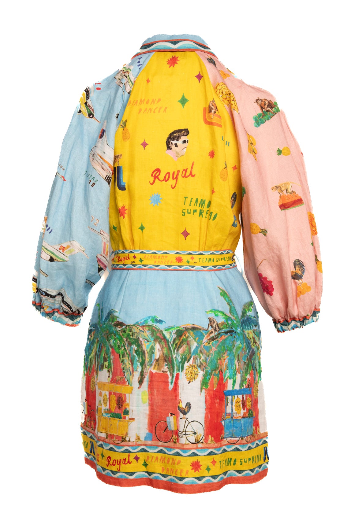 ALEMIAS Printed Linen Balloon Belted Mini Dress (Sz.2)