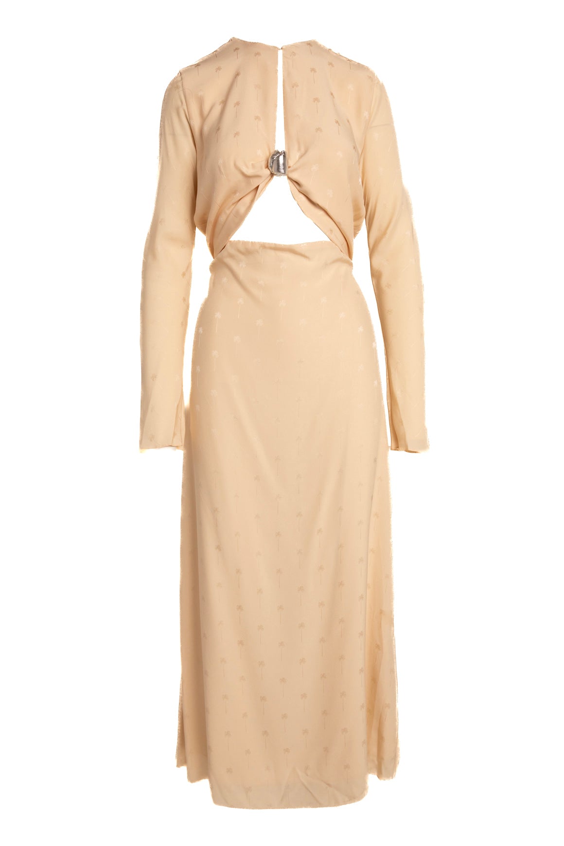 JOHANNA ORTIZ Cream Silk Palm Print Cut Out Dress (Sz. 8)