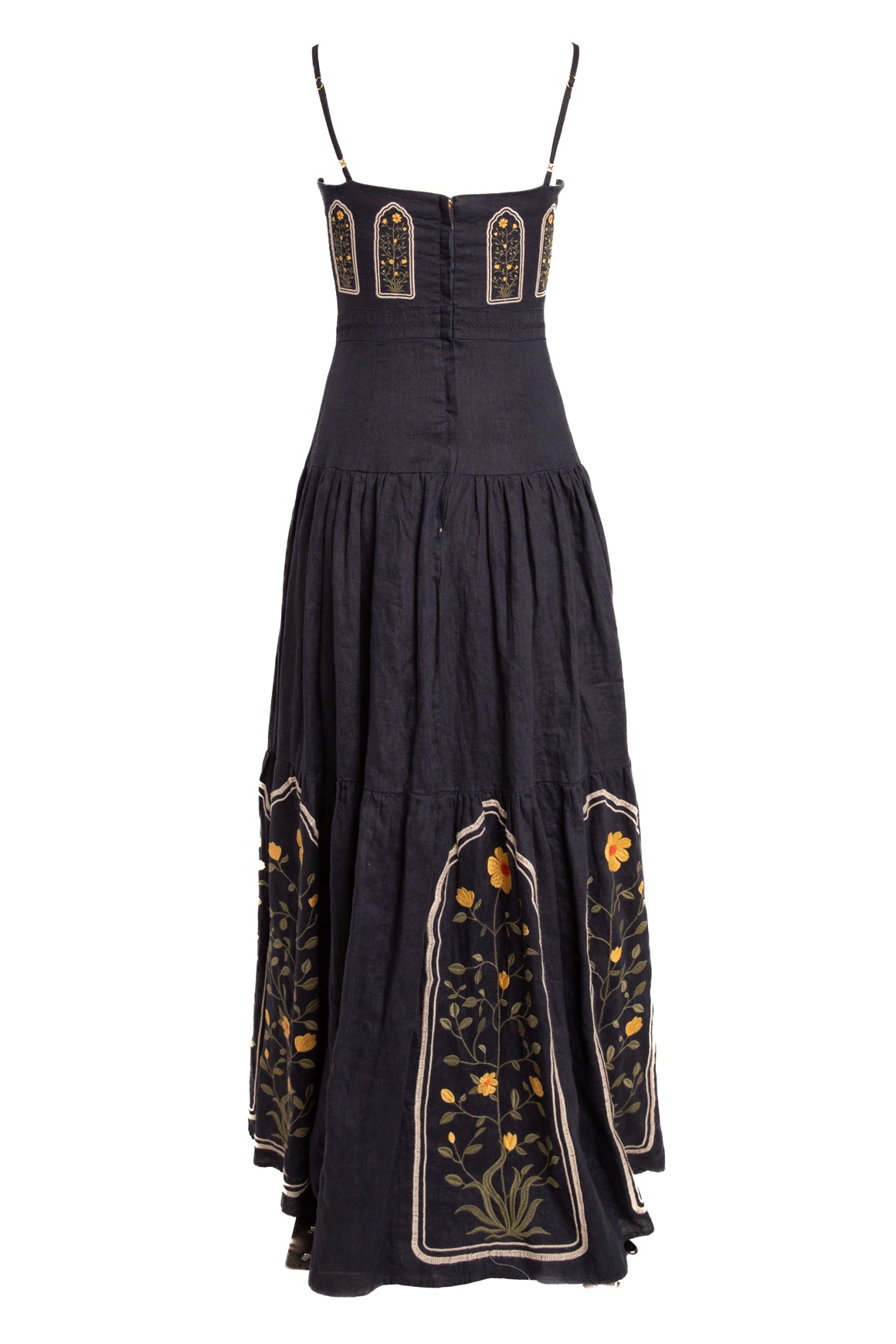 AGUA BENDITA Navy Embroidered Linen Maxi Dress (Sz. M)