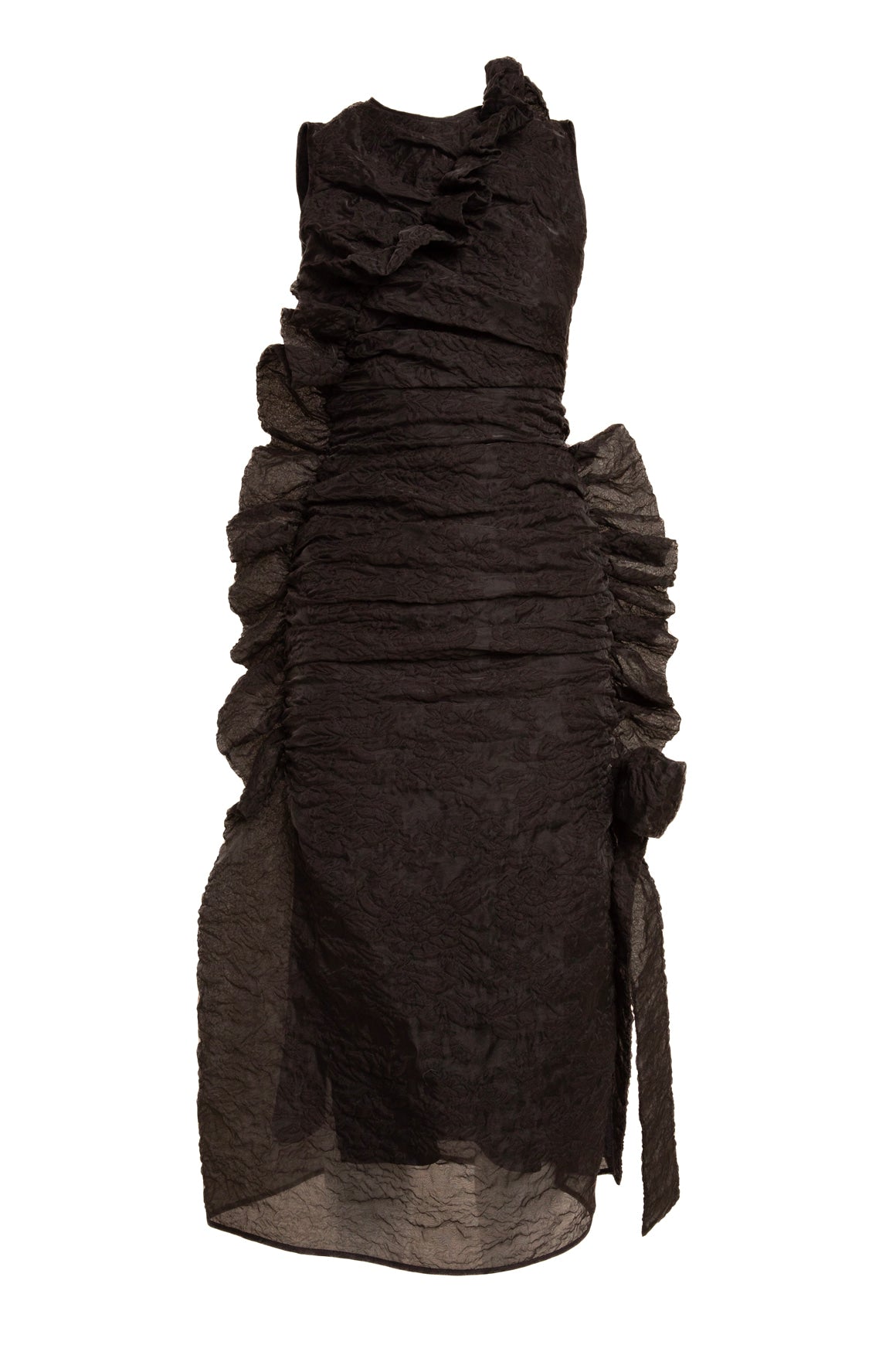 CECILE BAHNSEN Black Tulle Organza Ruffle Maxi Dress (Sz.2)