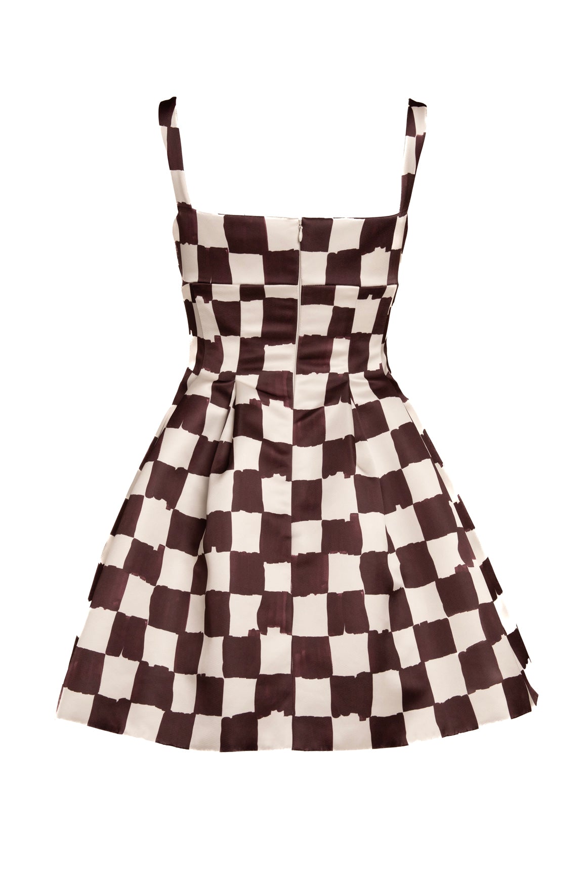 EMILIA WICKSTEAD Brown & White Grid Satin Mini Dress (Sz. 6)