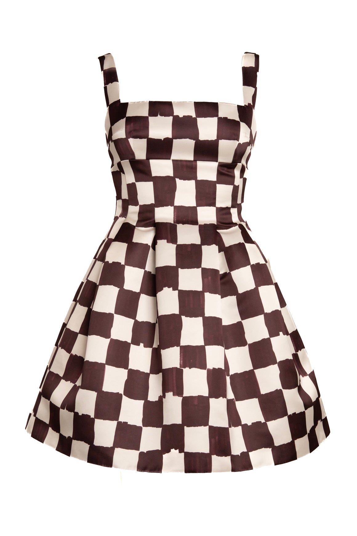 EMILIA WICKSTEAD Brown & White Grid Satin Mini Dress (Sz. 6)