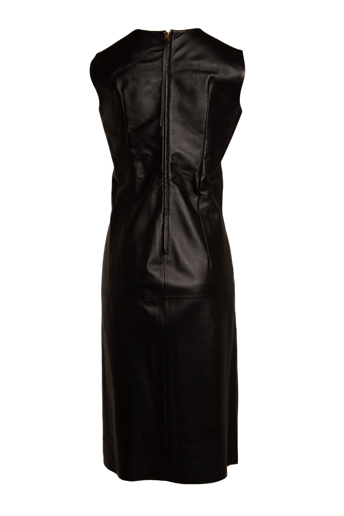 BOTTEGA VENETA Black Square Neck Leather Midi Dress (Sz. 42/6)