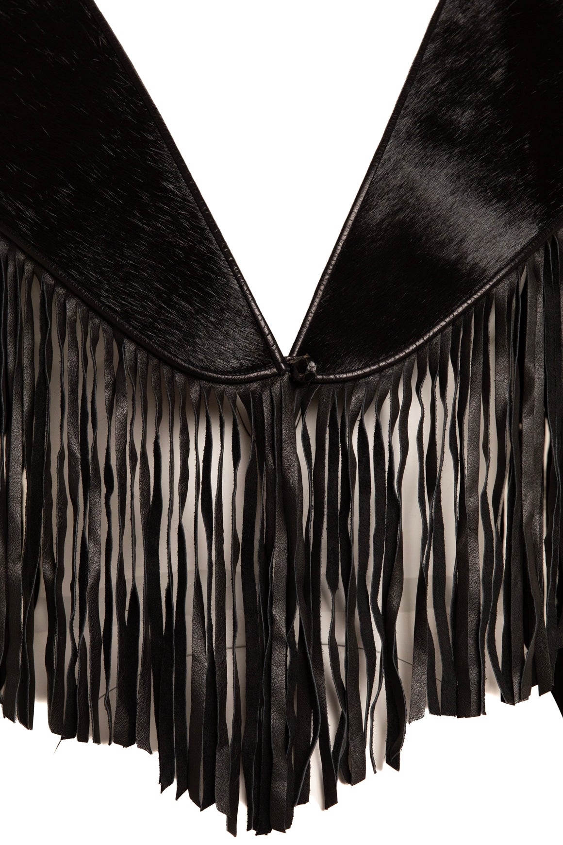 MANDANA Black Ponyhair Fringe Bolero (Sz. OS)