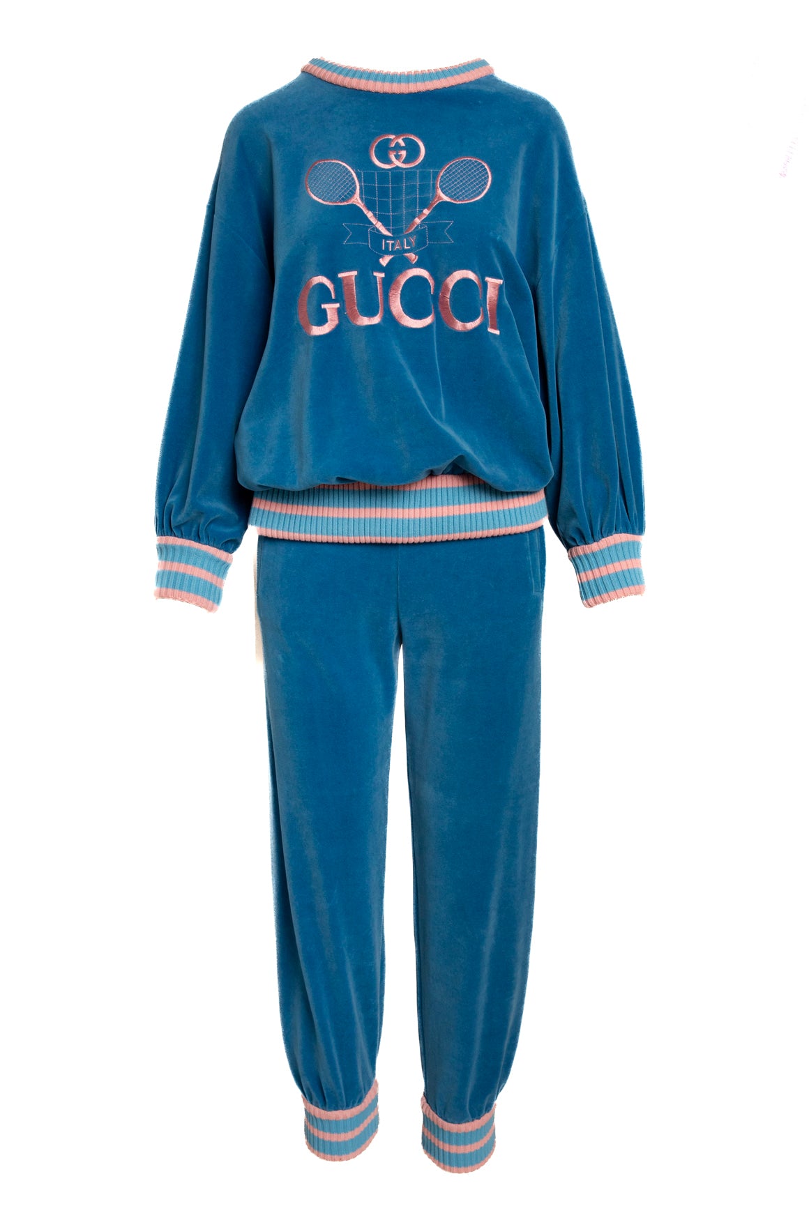 GUCCI Blue & Pink Velvet Tennis Track Suit (Sz. XS)