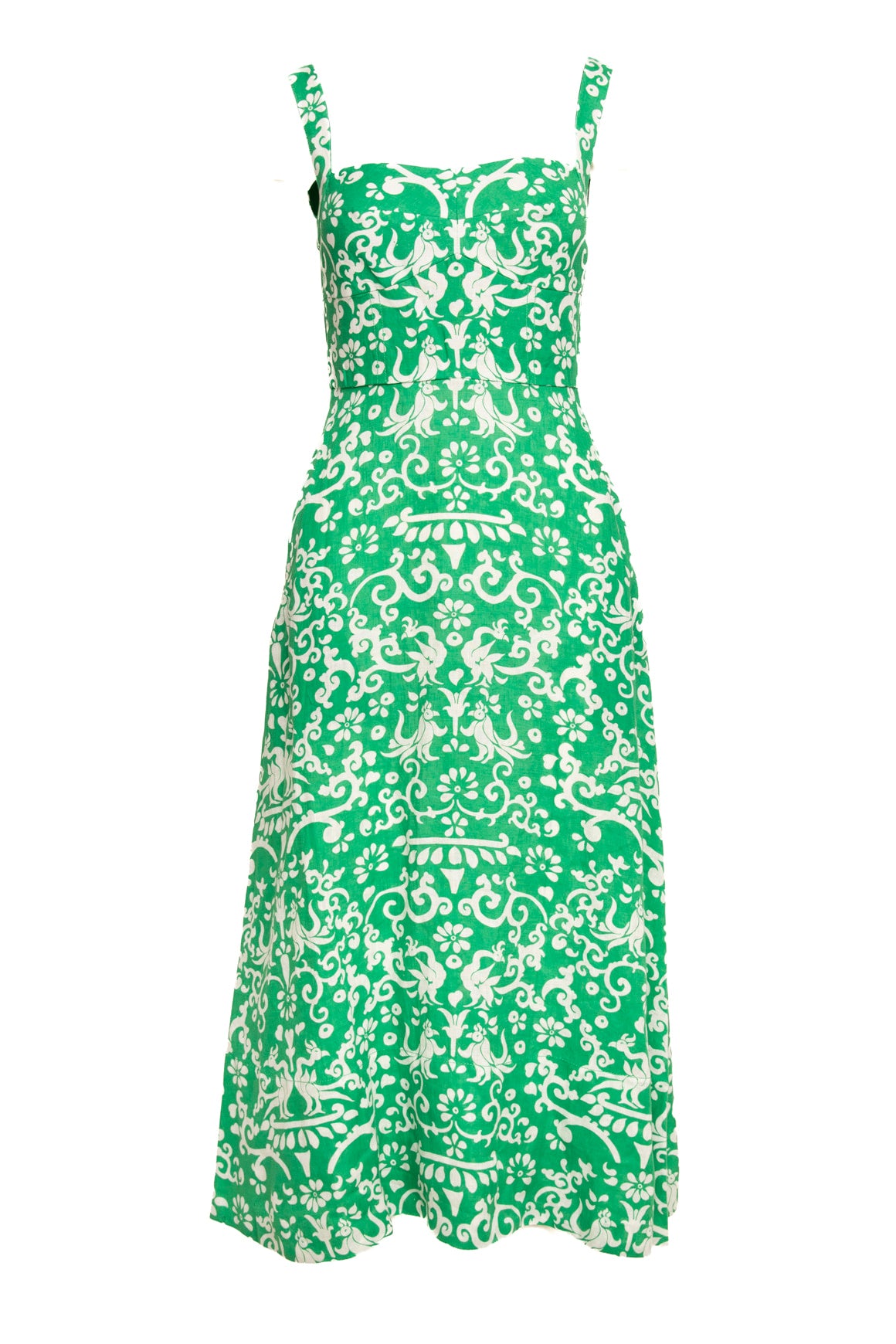SALONI Green & White Linen Printed Maxi Dress (Sz. 4)