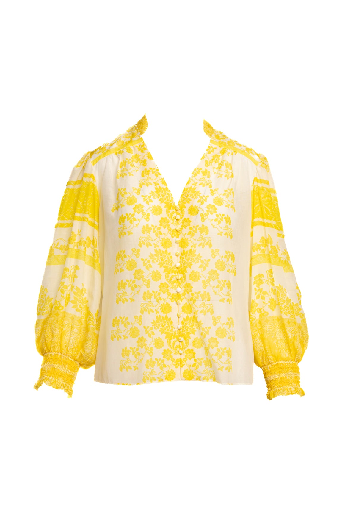 ALICE + OLIVIA White & Yellow Printed Blouse (Sz. M)