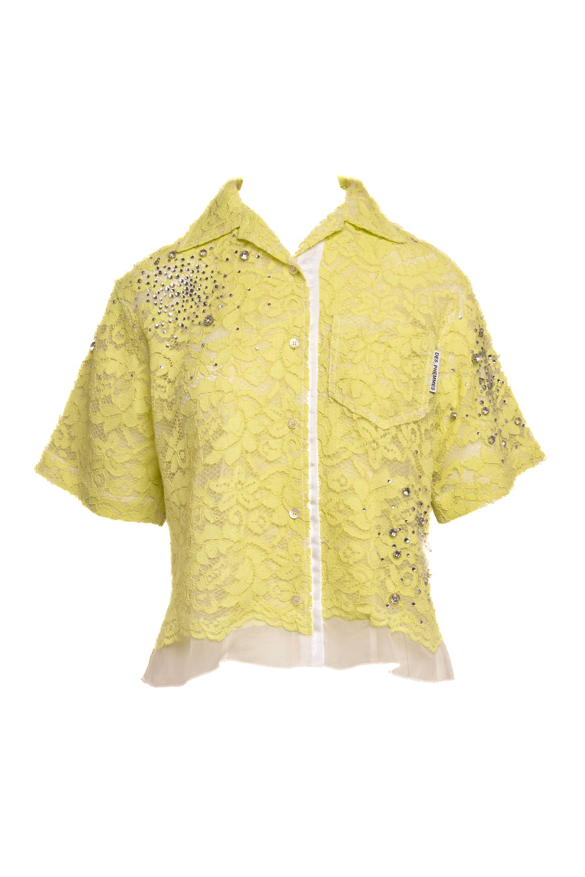 DES PHEMMES Lime Lace Crystal Embellished Top (Sz. S)
