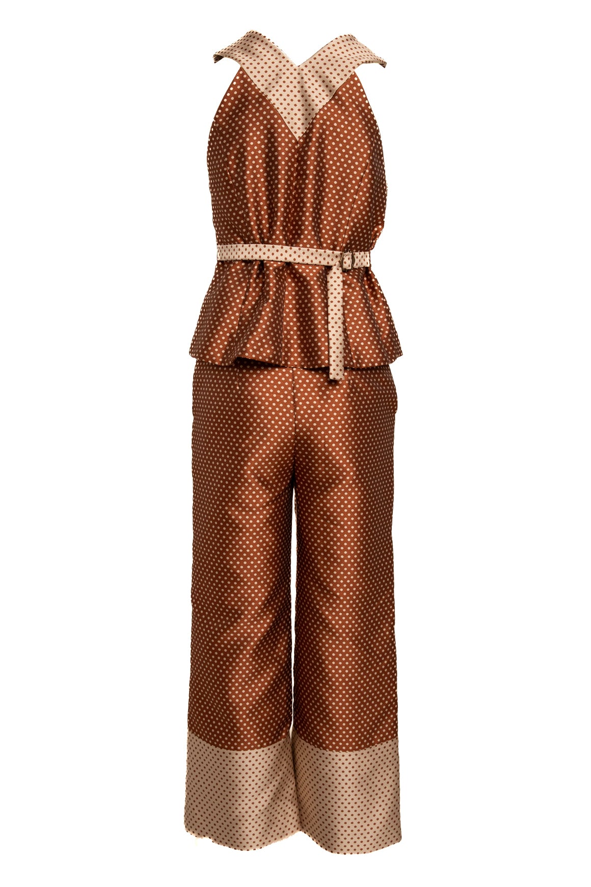 ROSIE ASSOULIN Brown Polka Dot Vest + Pants Set