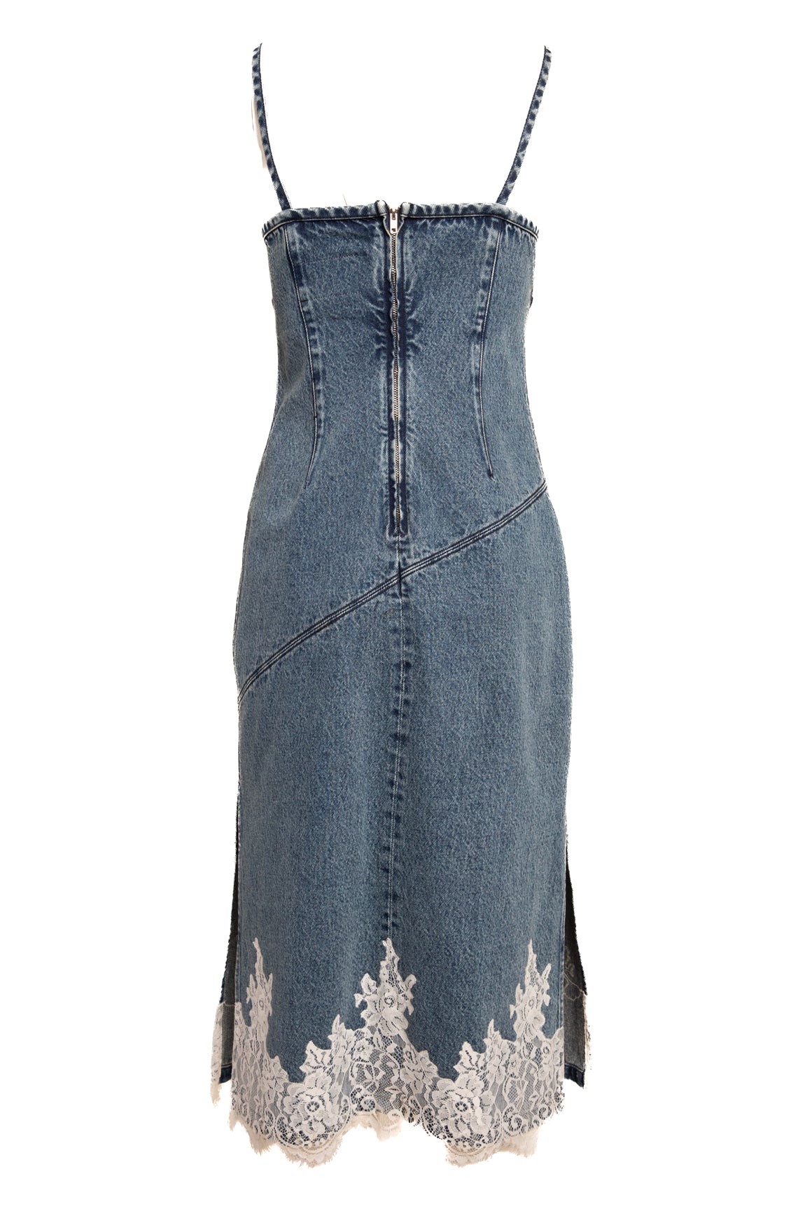 knee length dresses for ladies 3.1 PHILLIP LIM Denim & White Lace Midi Dress (Sz.0)