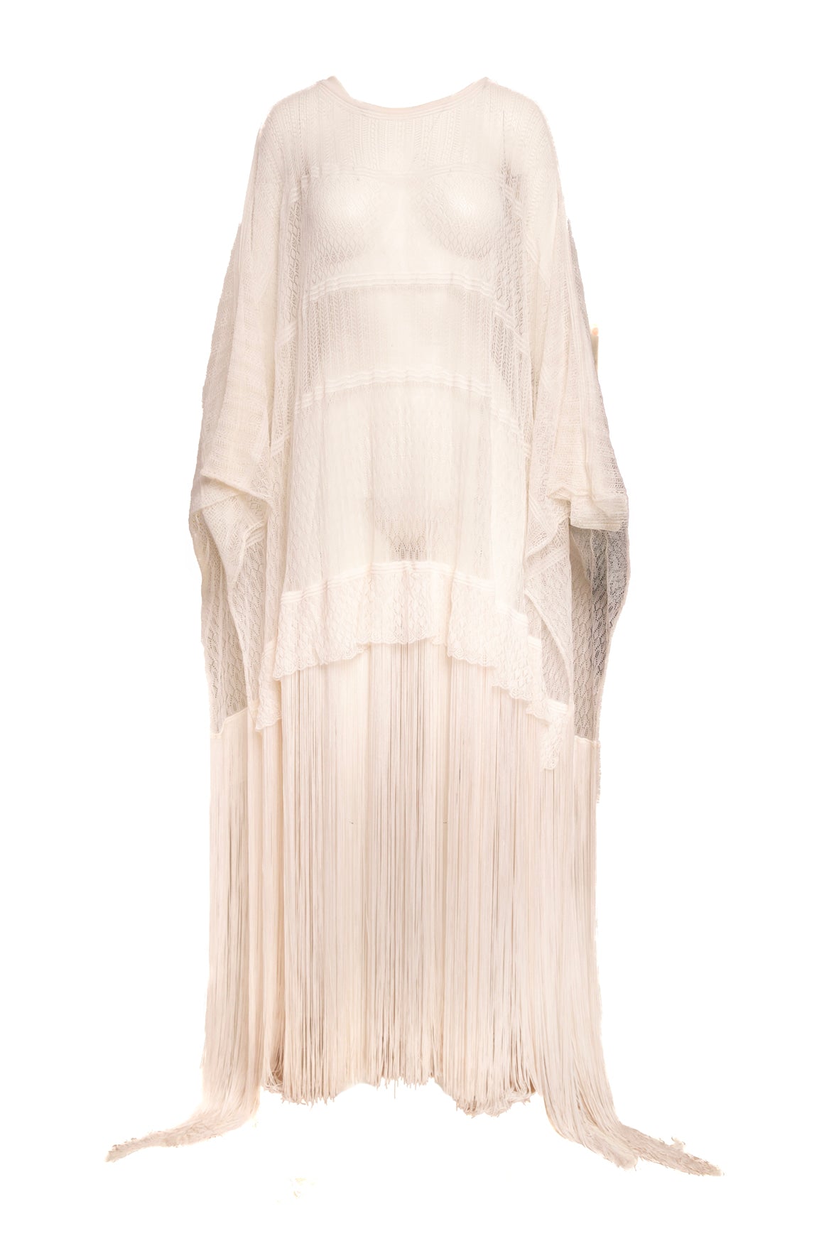 RALPH LAUREN White Lace & Fringe Maxi Poncho (Sz. OS)