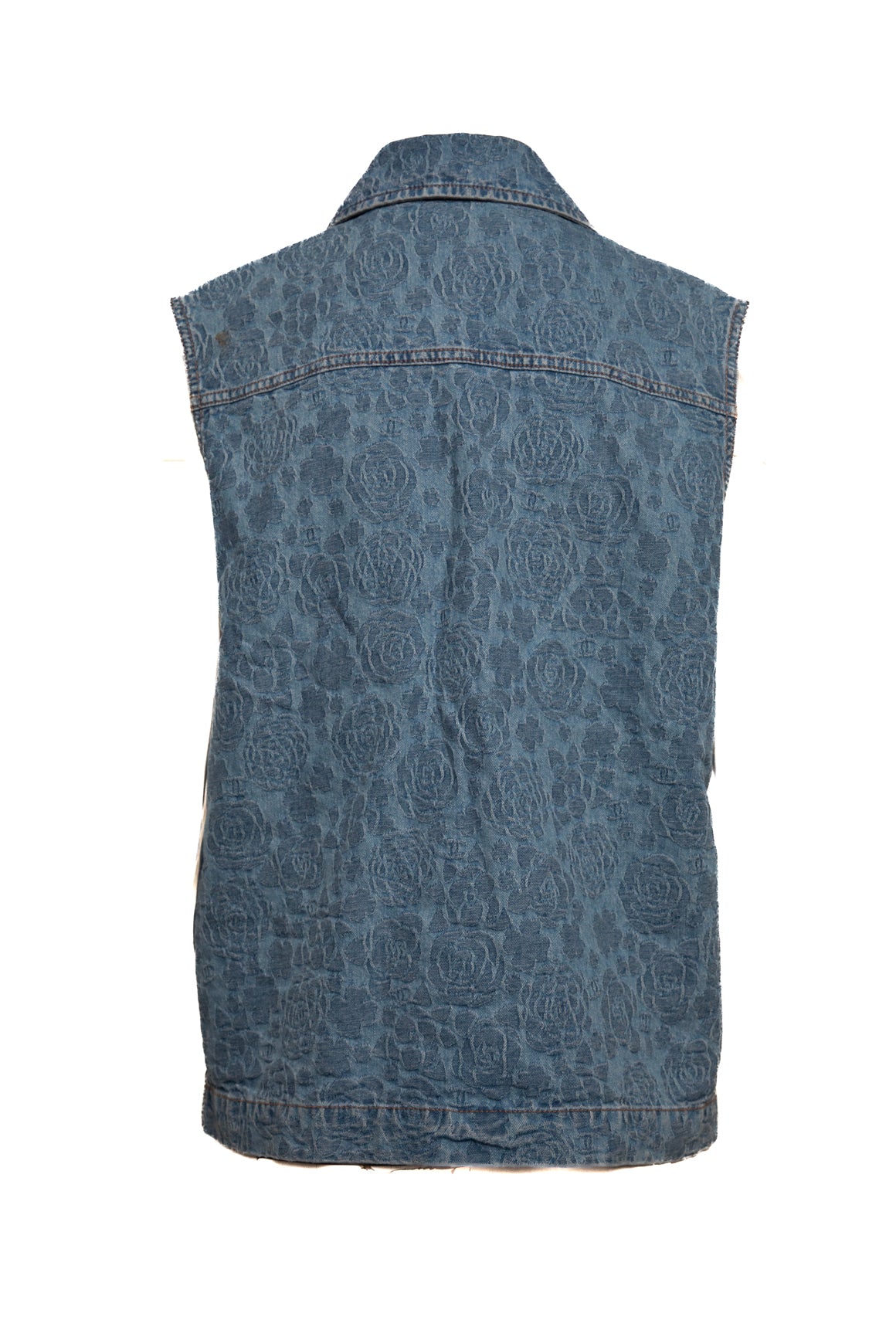 CHANEL Blue "Camellia" Denim Jacquard Rose Vest (Sz. XS)