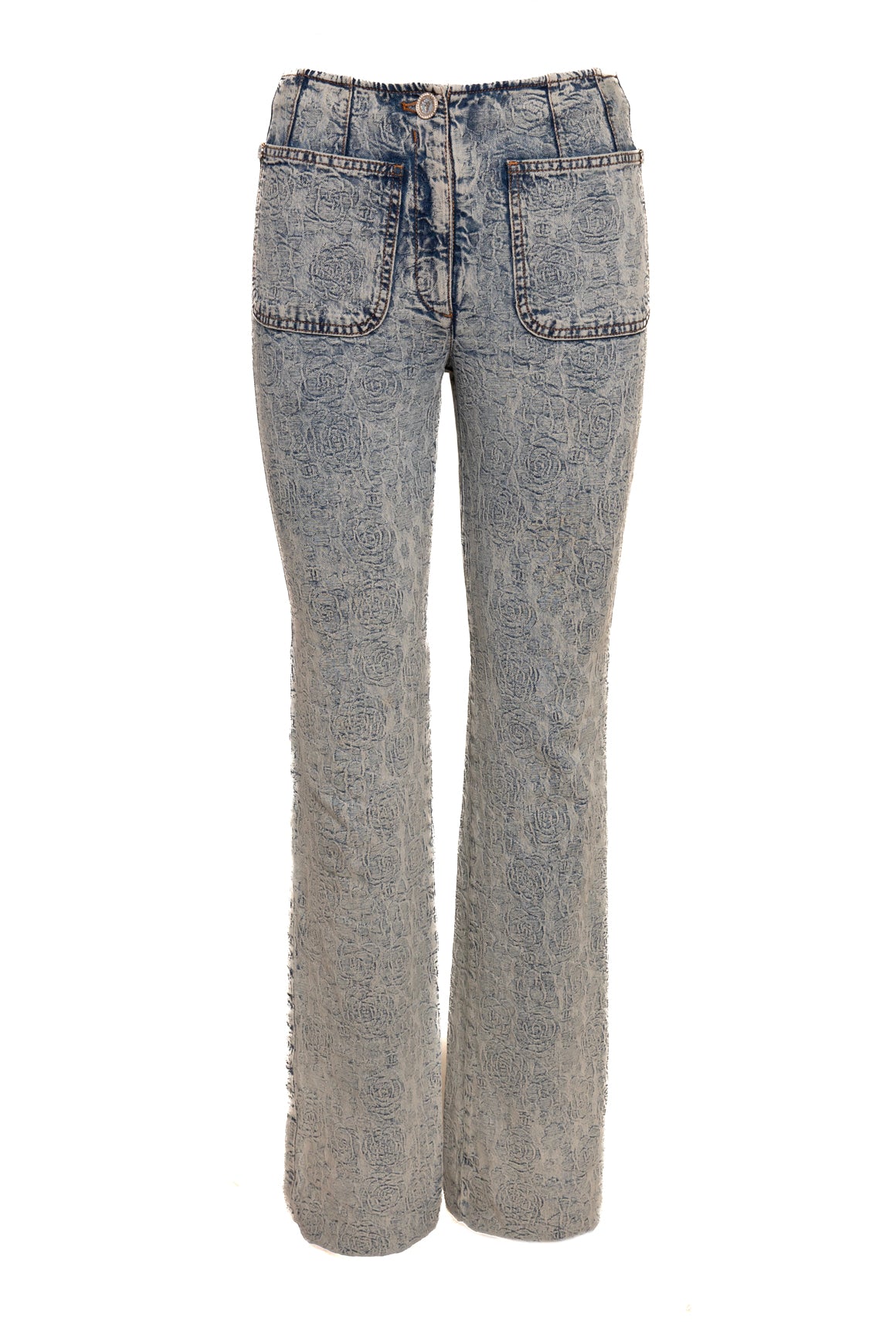 CHANEL 2023 Denim Jacquard Rose Jeans (Sz. XS)
