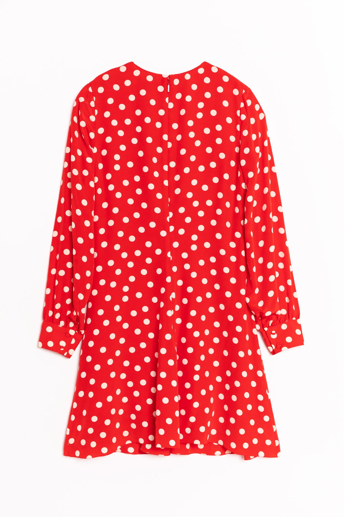 SAINT LAURENT Red Polka Dot Gathered Mini Dress