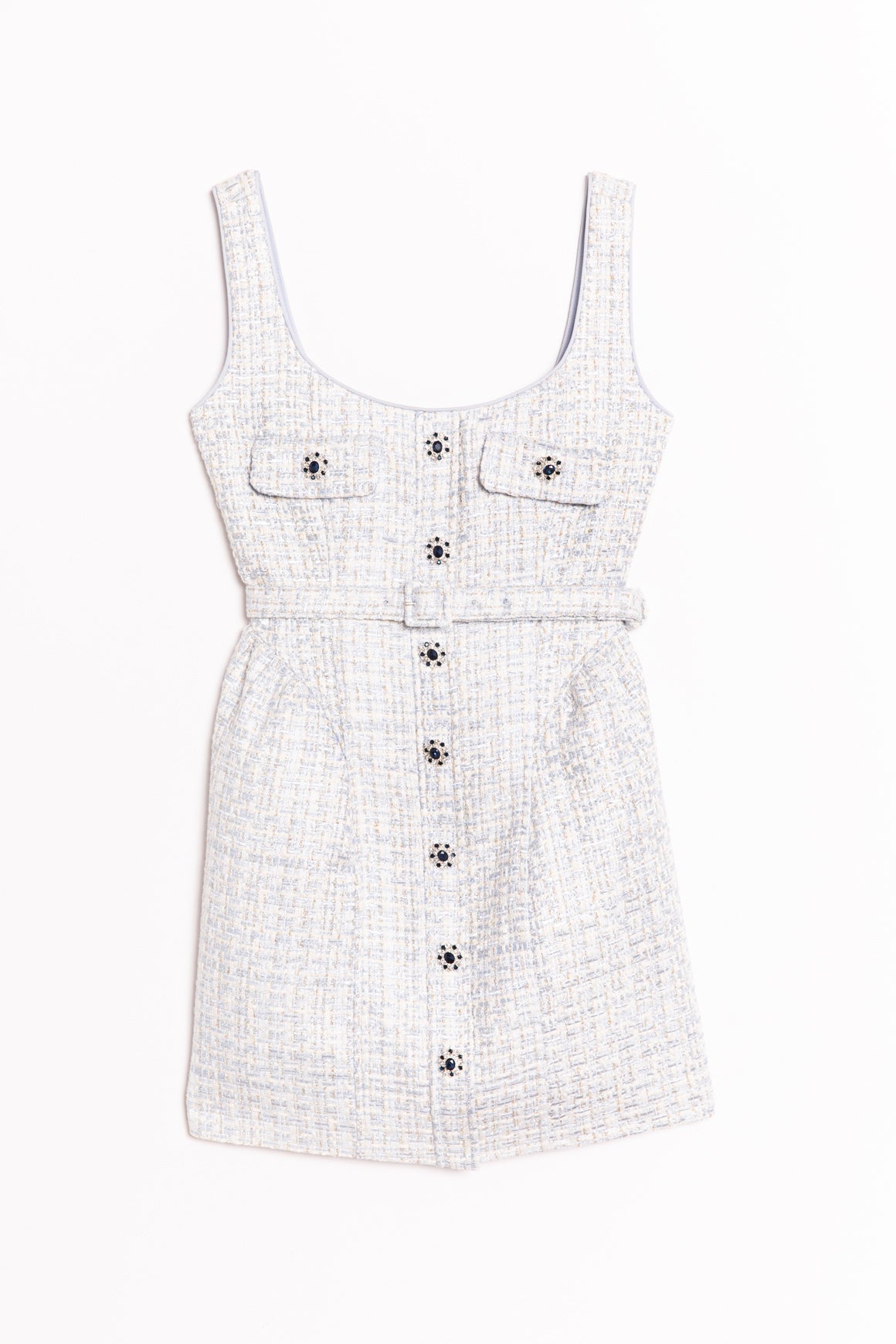SELF-PORTRAIT Light Blue Tweed Sleeveless Mini Dress