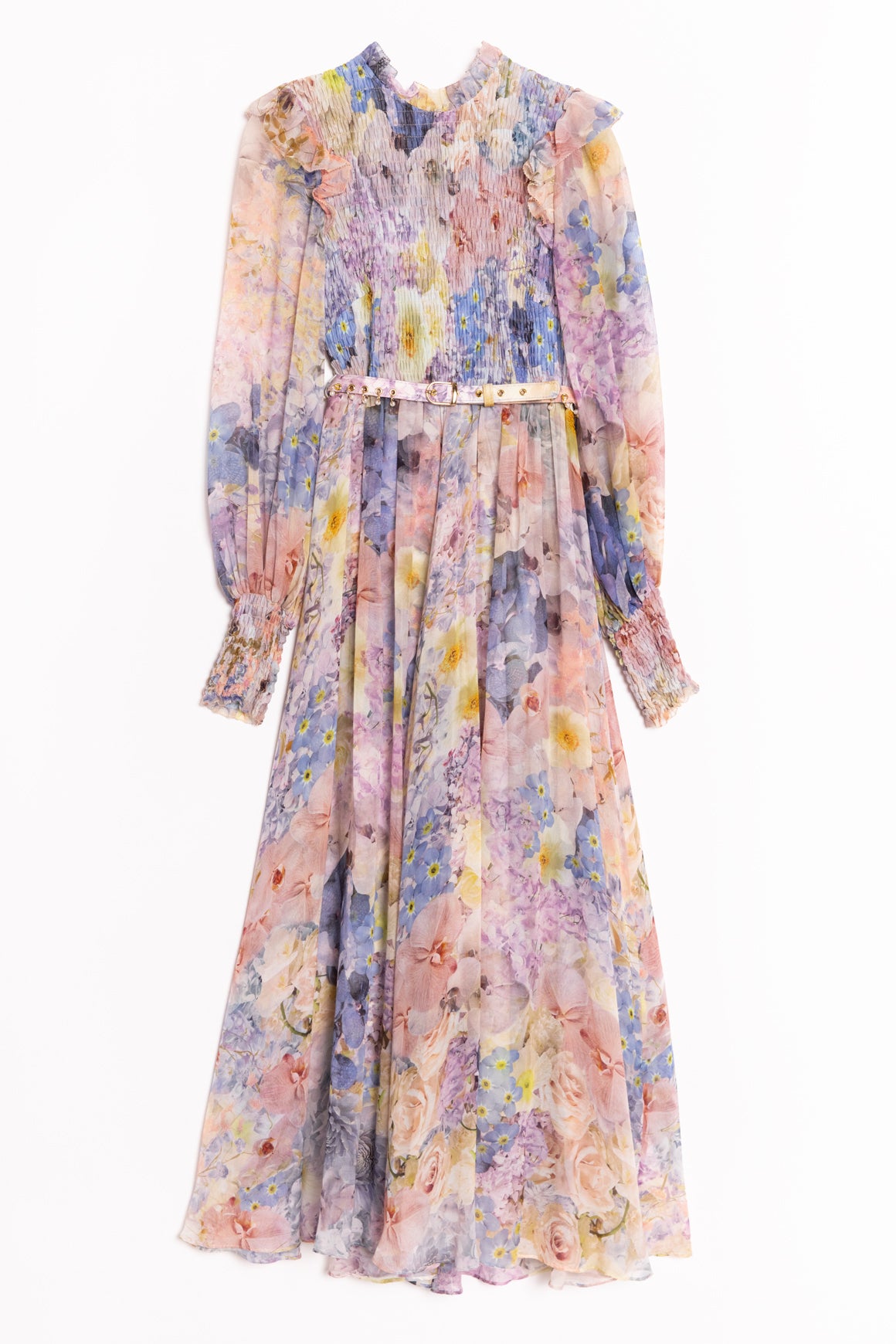 ZIMMERMANN Lilac Floral "Rhythmic" Smocked Midi Dress