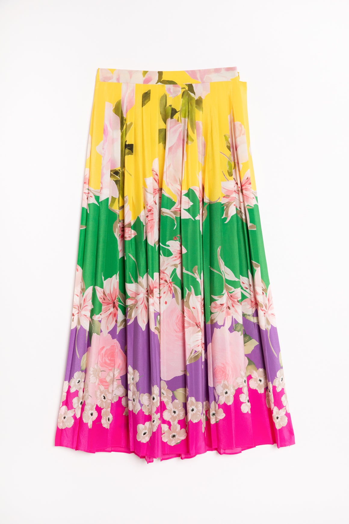 VALENTINO Multicolor Floral Pleated Midi Skirt