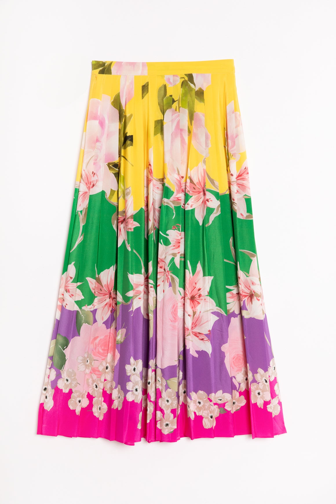 VALENTINO Multicolor Floral Pleated Midi Skirt