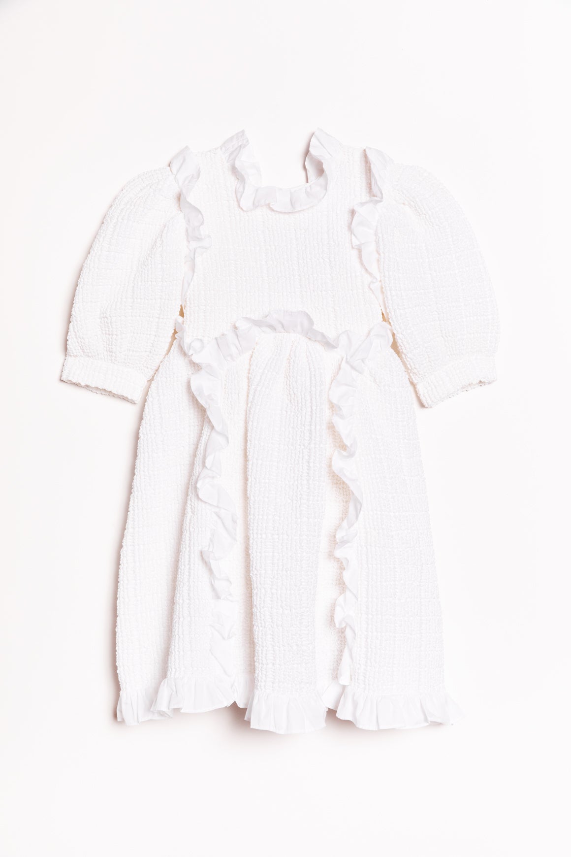 CECILIE BAHNSEN White Smocked Babydoll Mini Dress