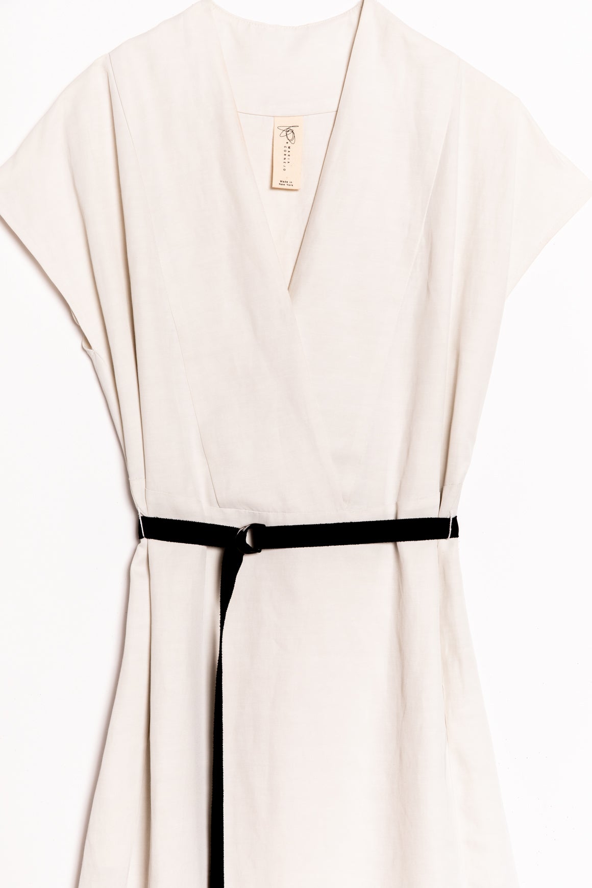 ZERO MARIA CORNEJO Cream Cap Sleeve Belted Midi Dress