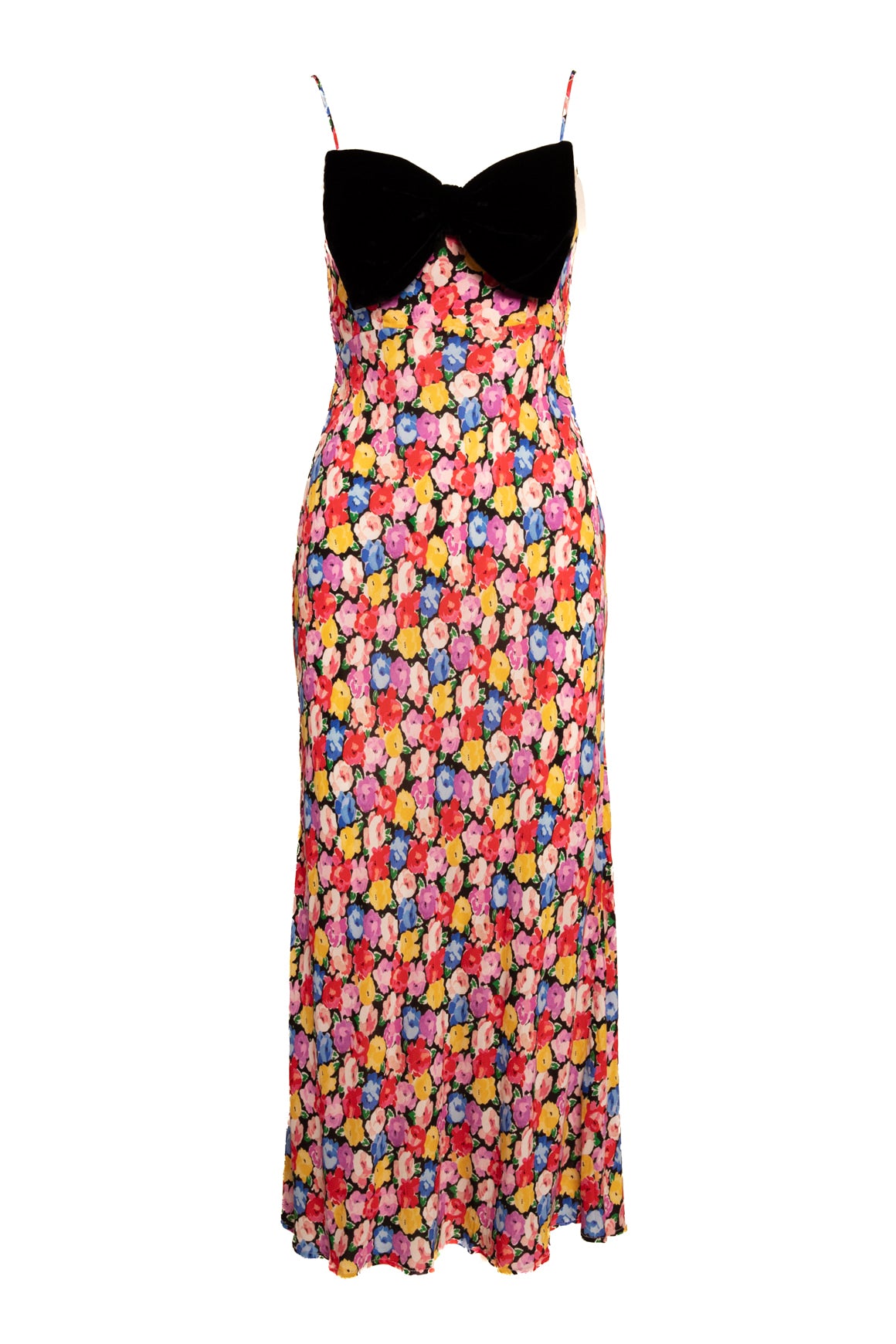 RIXO Floral Print + Velvet Bow Maxi Dress (Sz. 6)