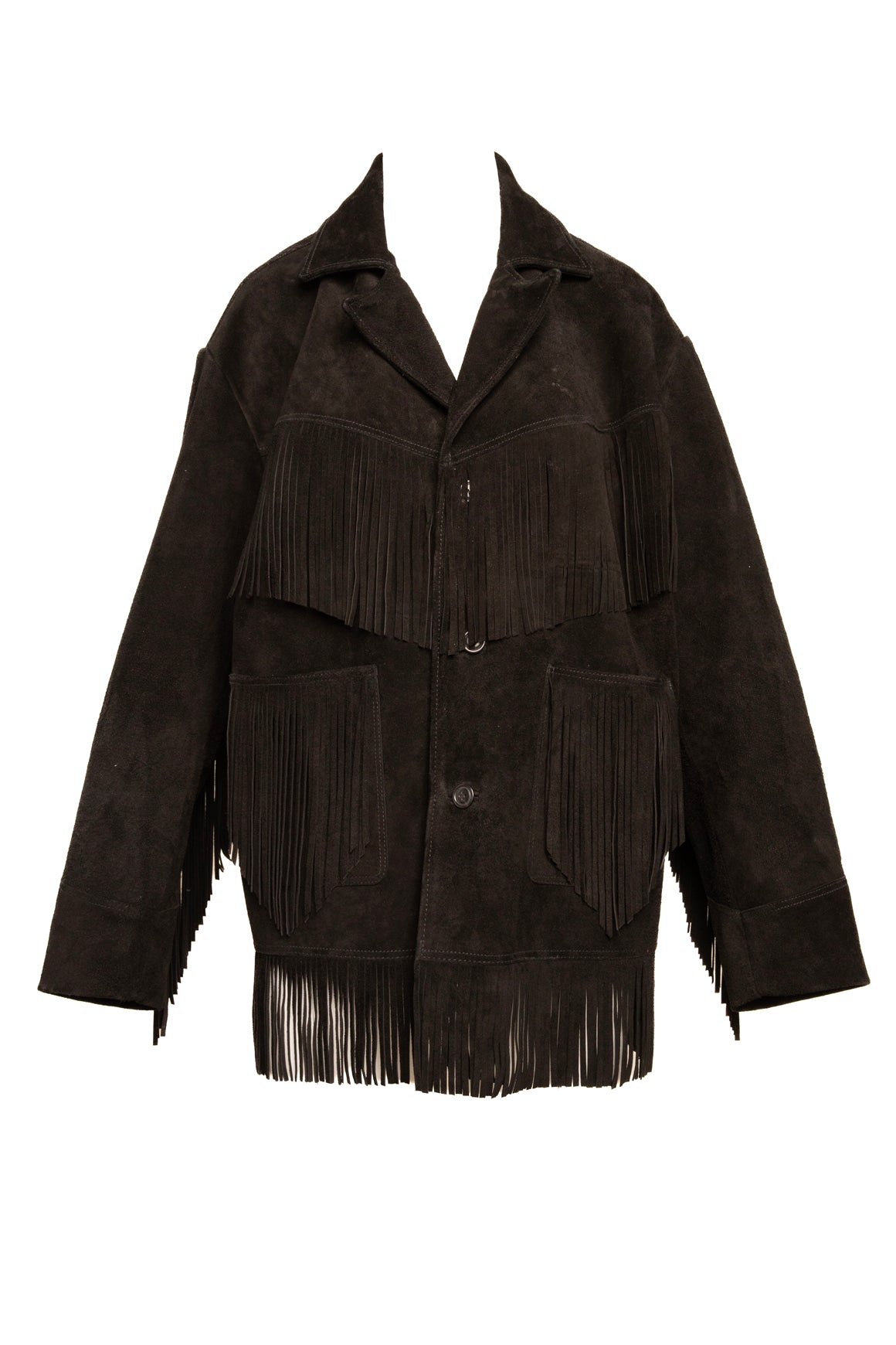 POLO RALPH LAUREN Black Suede Fringe Longline Jacket (Sz. XL)