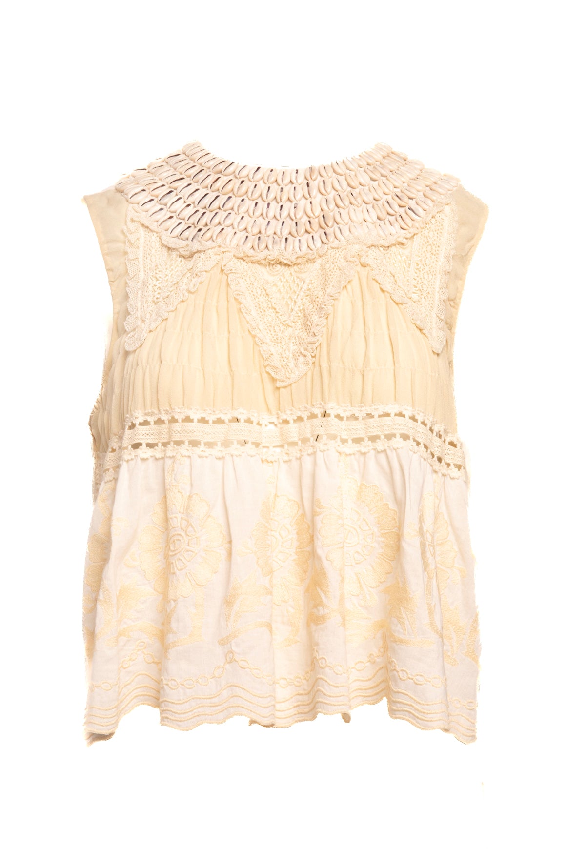 DRIES VAN NOTEN Cream Seashell + Lace Blouse (Sz. 40/4)