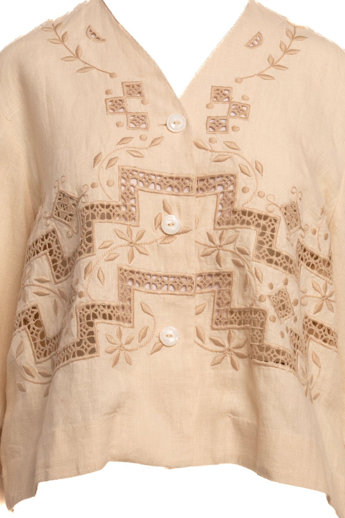 BODE Oat Crochet Detail Linen Wide Sleeve Jacket (Sz. L)
