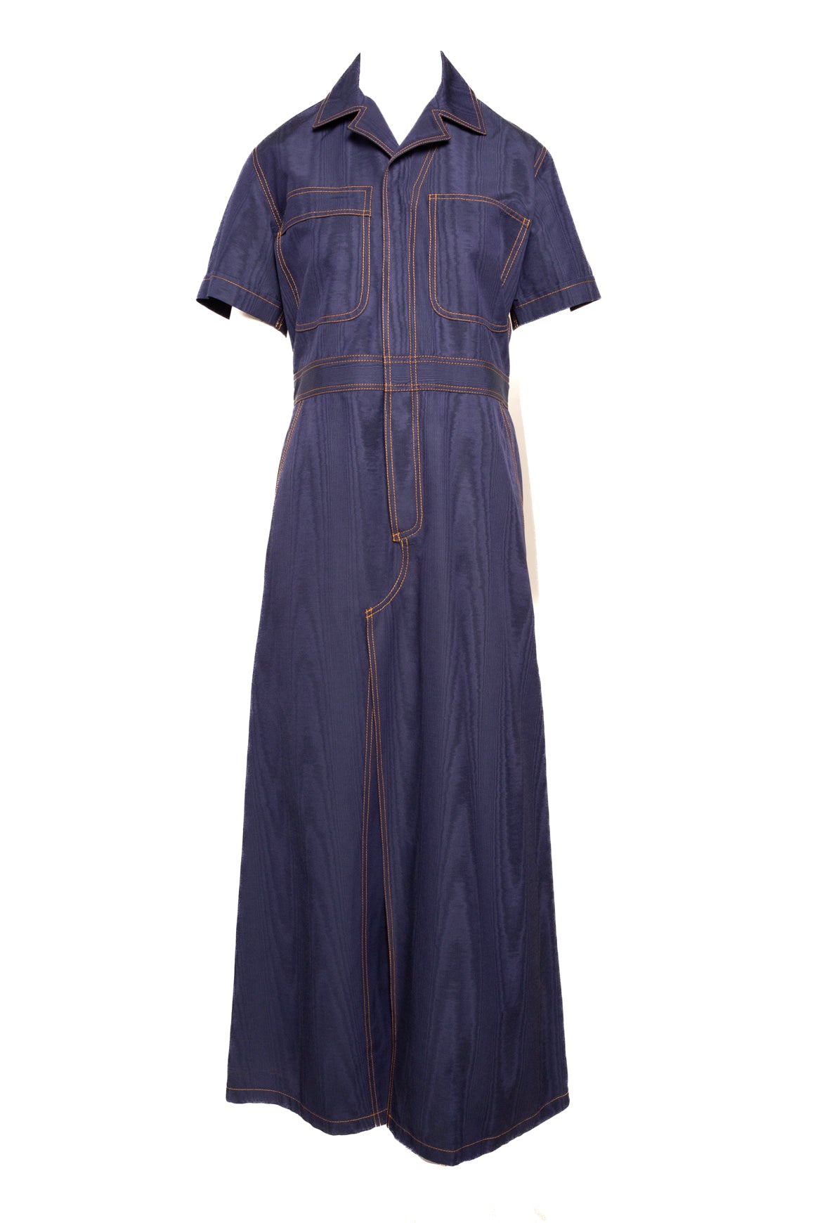 ROSIE ASSOULIN Blue Contrast Stitch Satin Maxi Dress