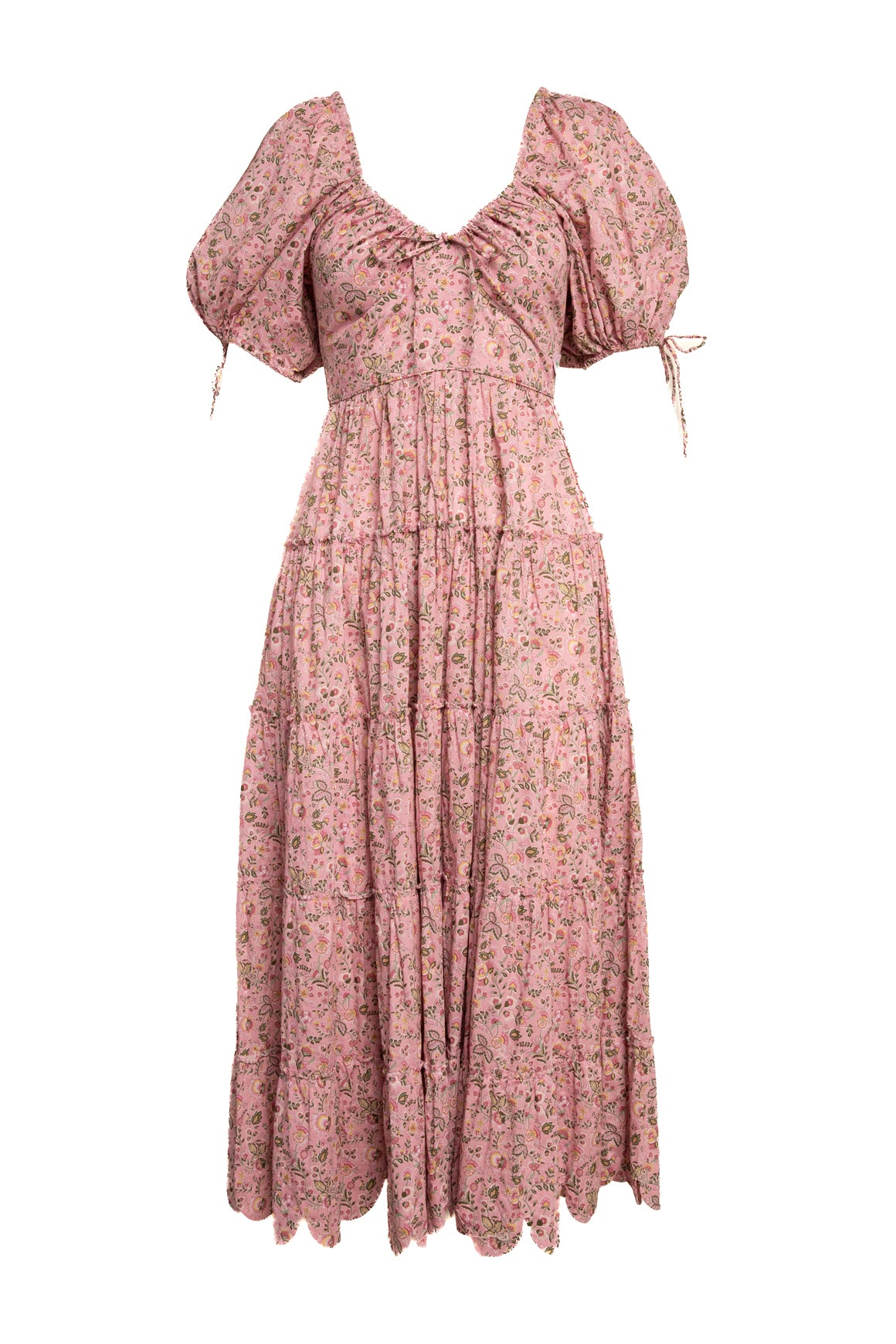 HORROR VACUI Pink Floral Puff Sleeve Midi Dress (Sz. M)