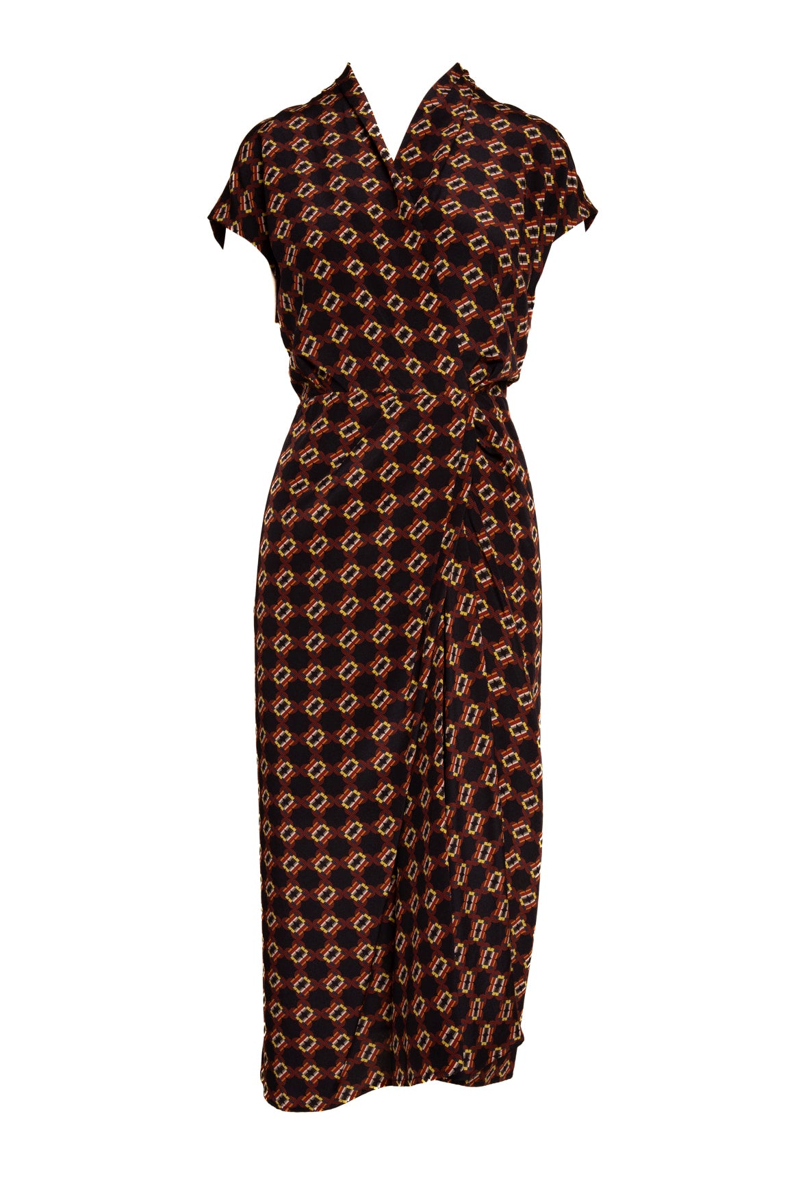 DRIES VAN NOTEN Printed Silk V Neck Midi Dress (Sz. 40/8)
