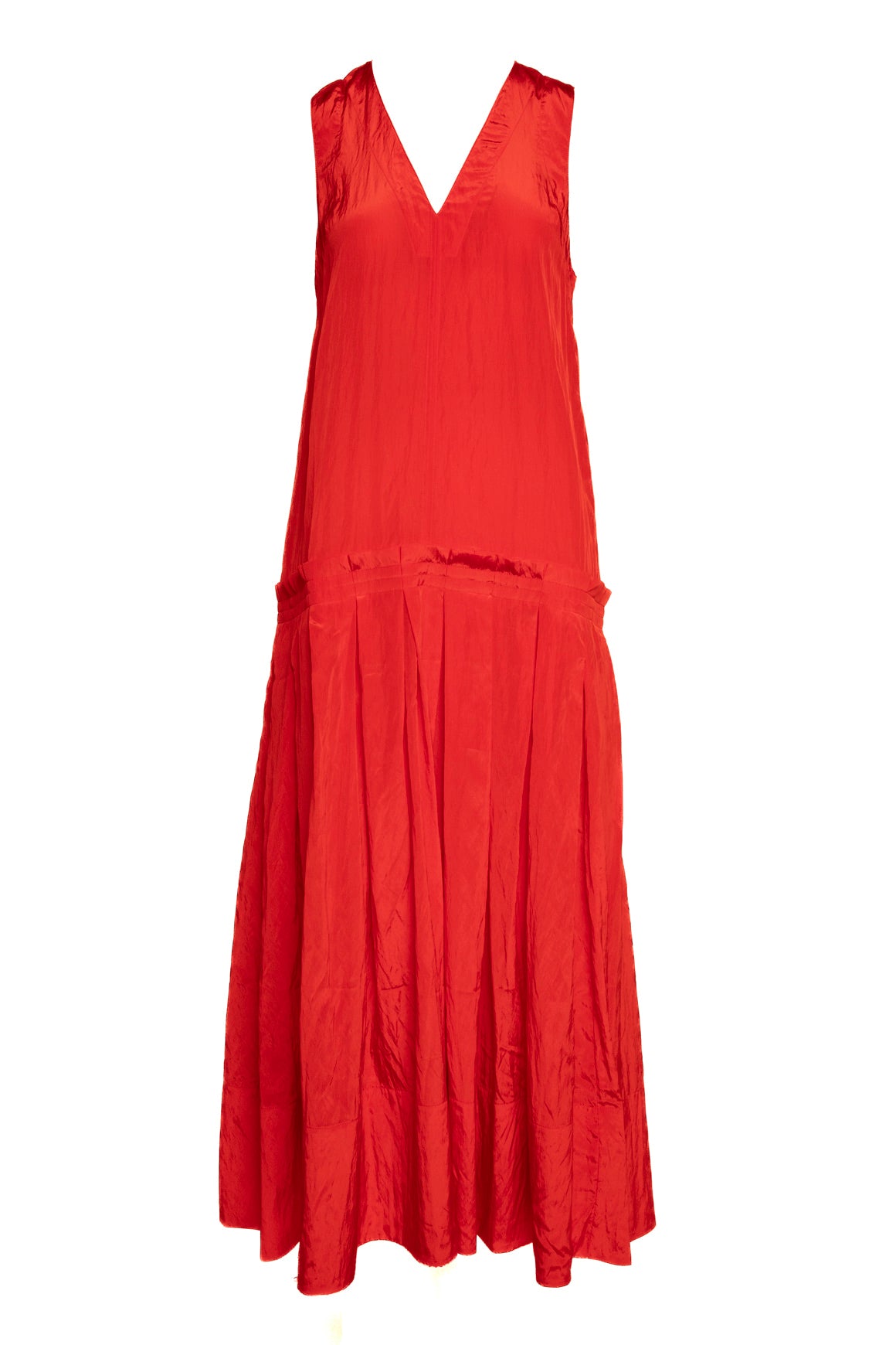 LEE MATHEWS Red V Neck Dop Waist Maxi Dress (Sz. 1)