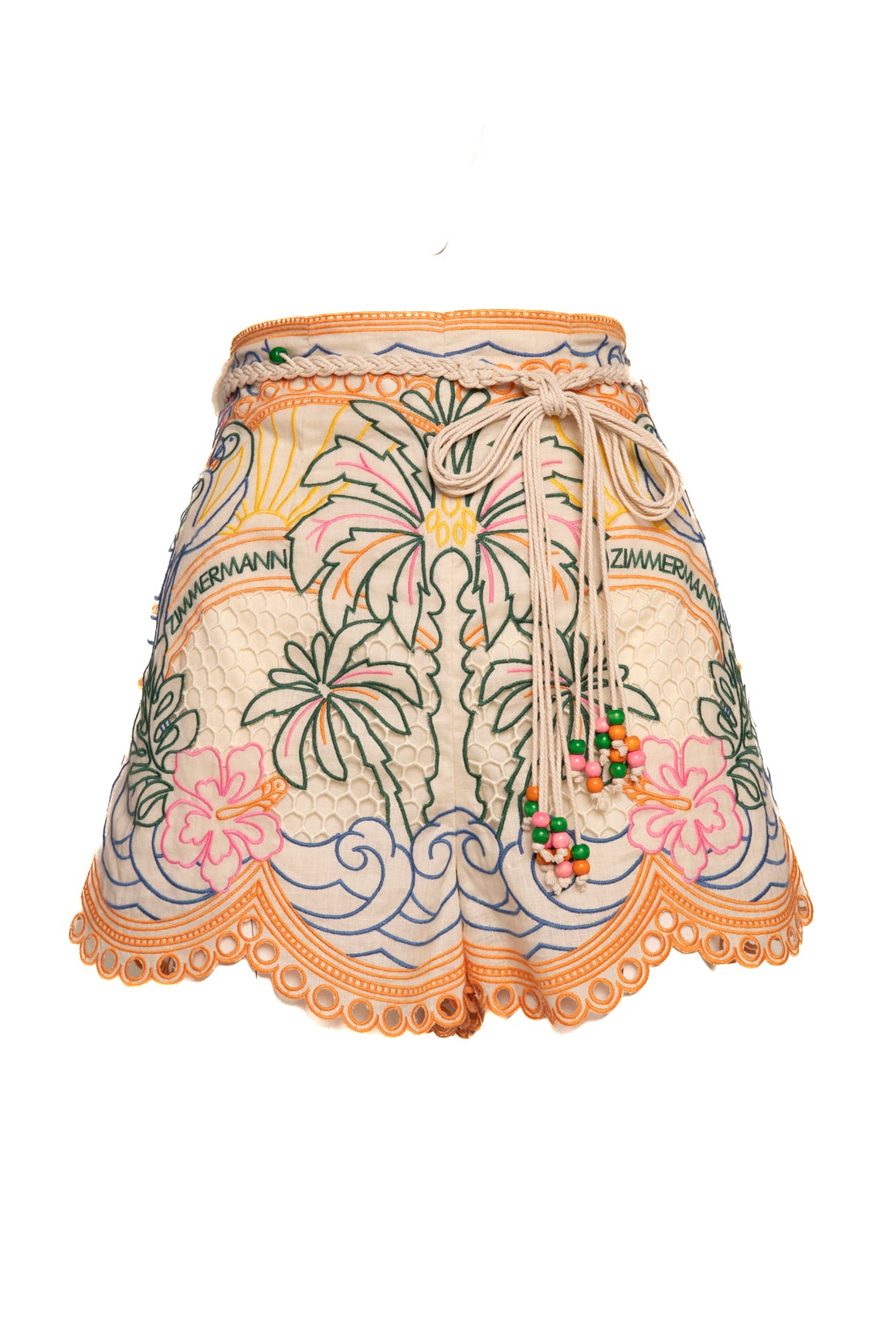 ZIMMERMANN Rainbow Tropical Embroidered Blouse & Shorts Set (Sz. 1/S)