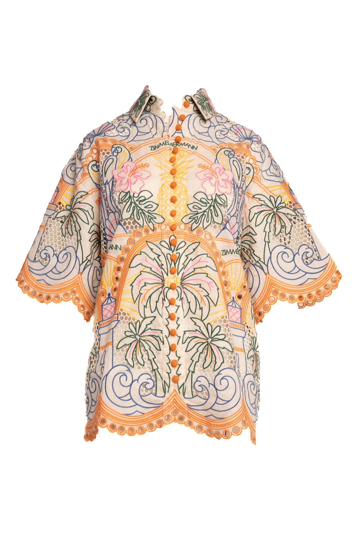 ZIMMERMANN Rainbow Tropical Embroidered Blouse & Shorts Set (Sz. 1/S)