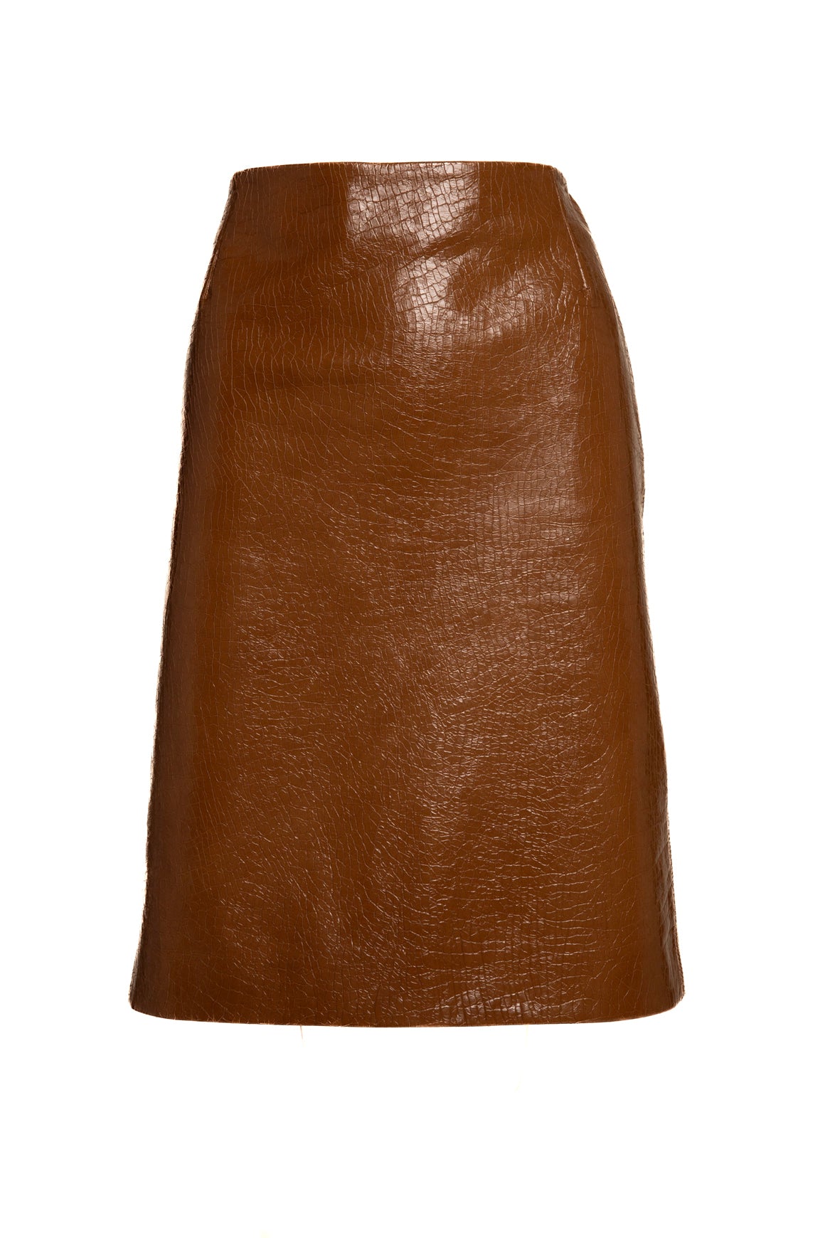 GUCCI Tan Crocodile Embossed Midi Skirt (Sz. 42/6)