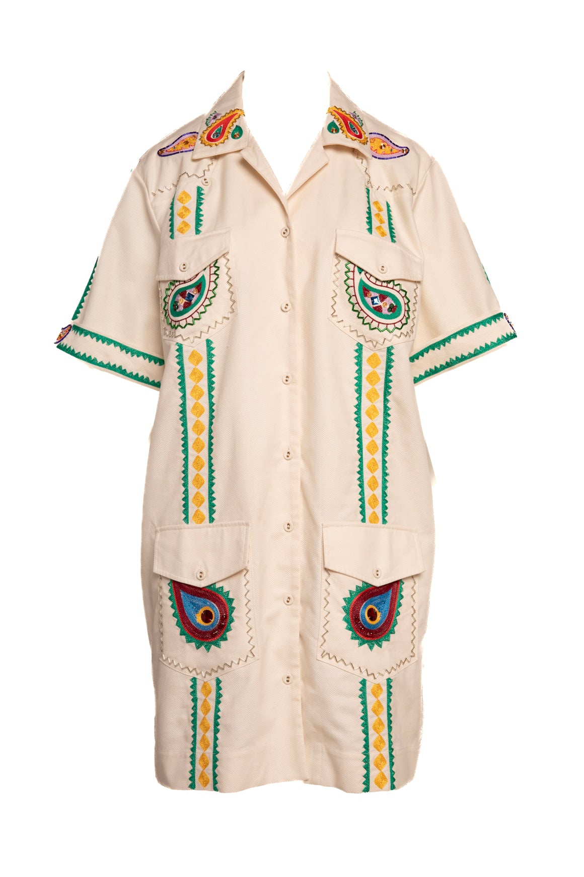 ALEMAIS Cream Beaded & Embellished Shirt Dress (Sz. 4)