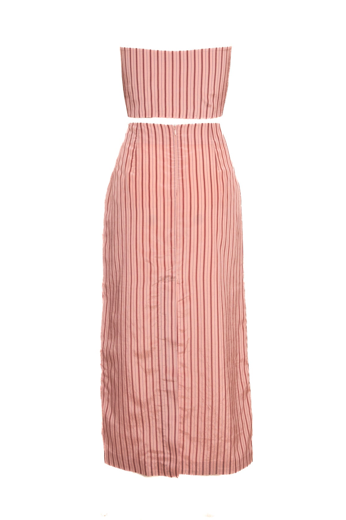 ZEYNEP ARCAY Pink Pinstripe Tie Front Bralette & Midi Skirt Set (Sz. 6)
