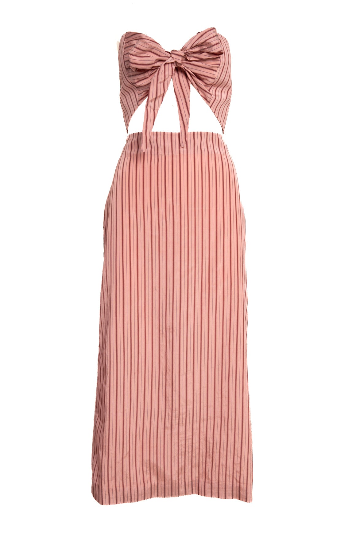 ZEYNEP ARCAY Pink Pinstripe Tie Front Bralette & Midi Skirt Set (Sz. 6)