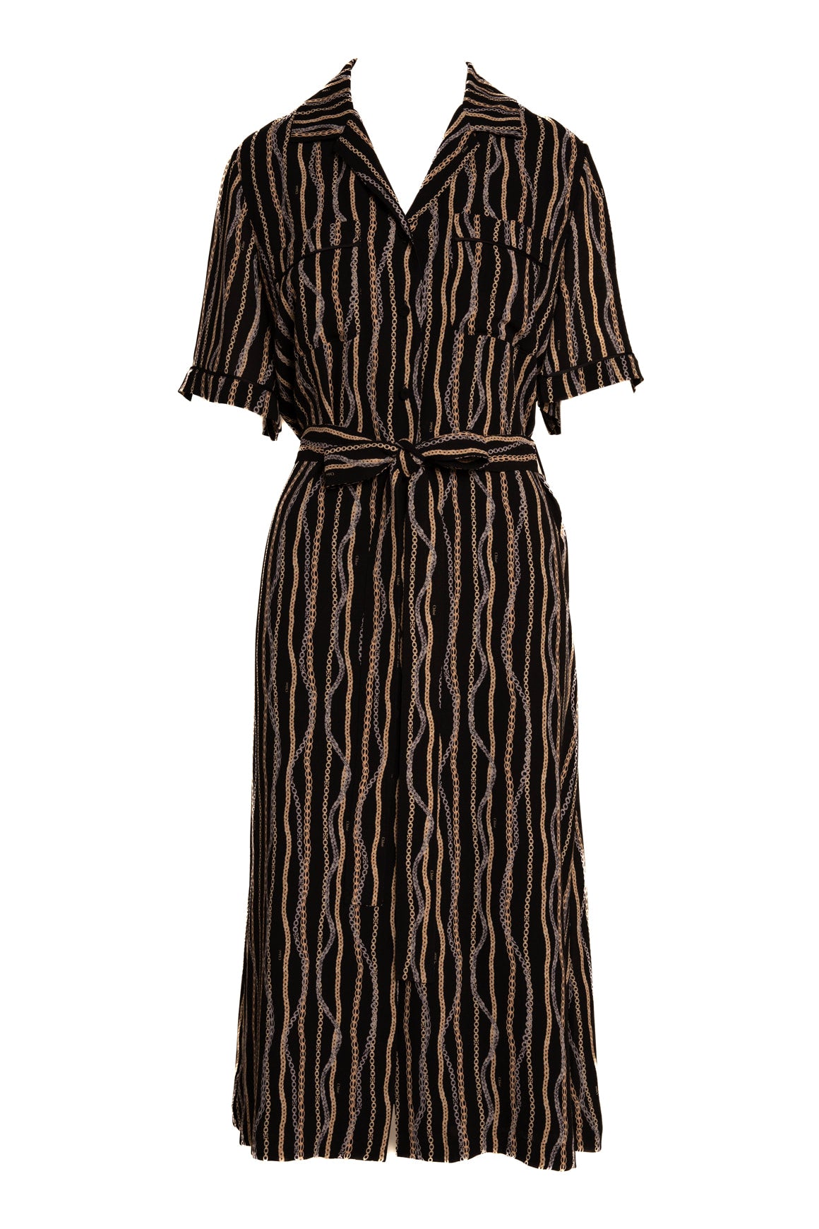 CHLOE Chain Print Button Front Shirt Dress (Sz. 40/4)